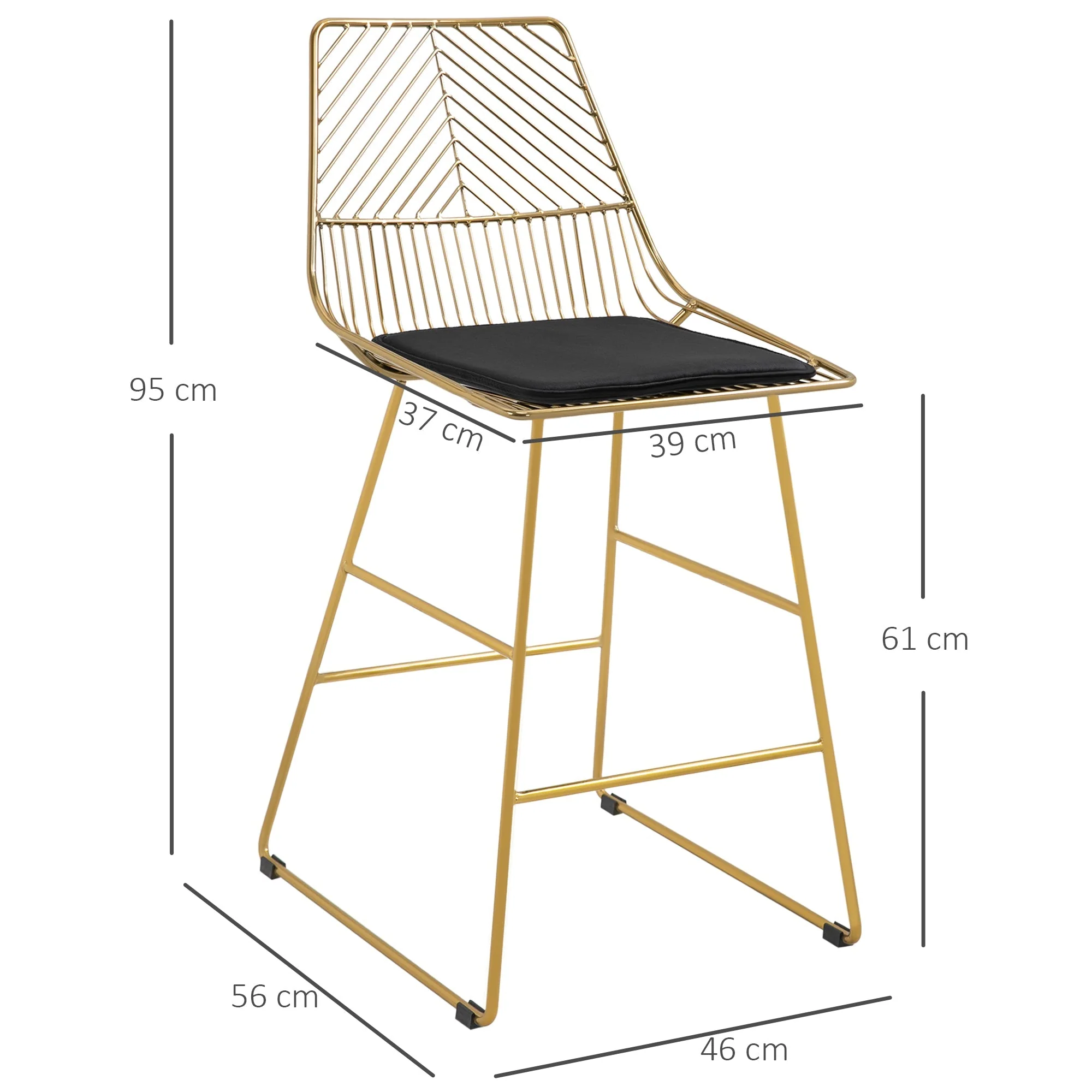 Set of 2 Bar stools Modern Counter Height Wire Metal Bar chairs for Kitchen - Image 3