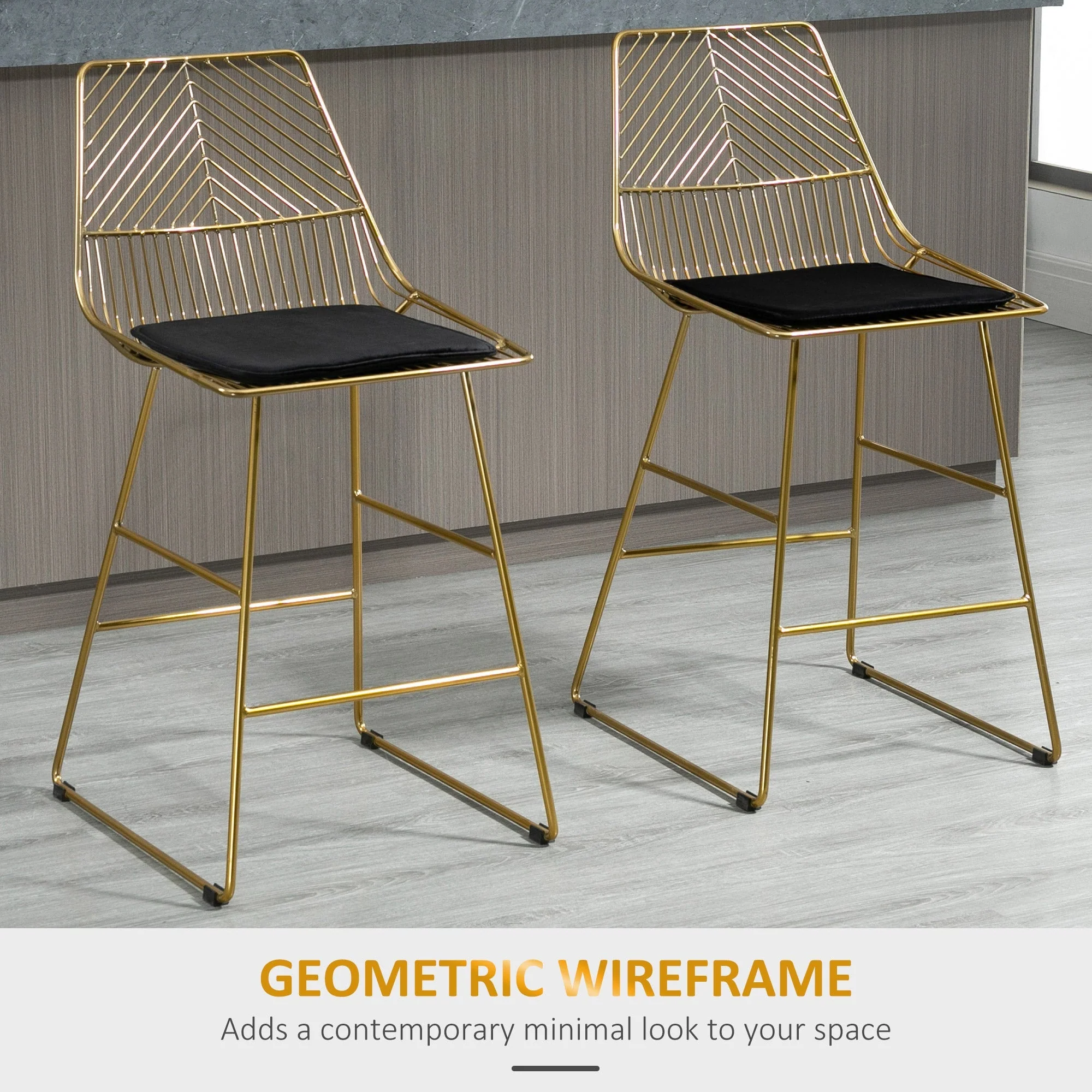 Set of 2 Bar stools Modern Counter Height Wire Metal Bar chairs for Kitchen - Image 4