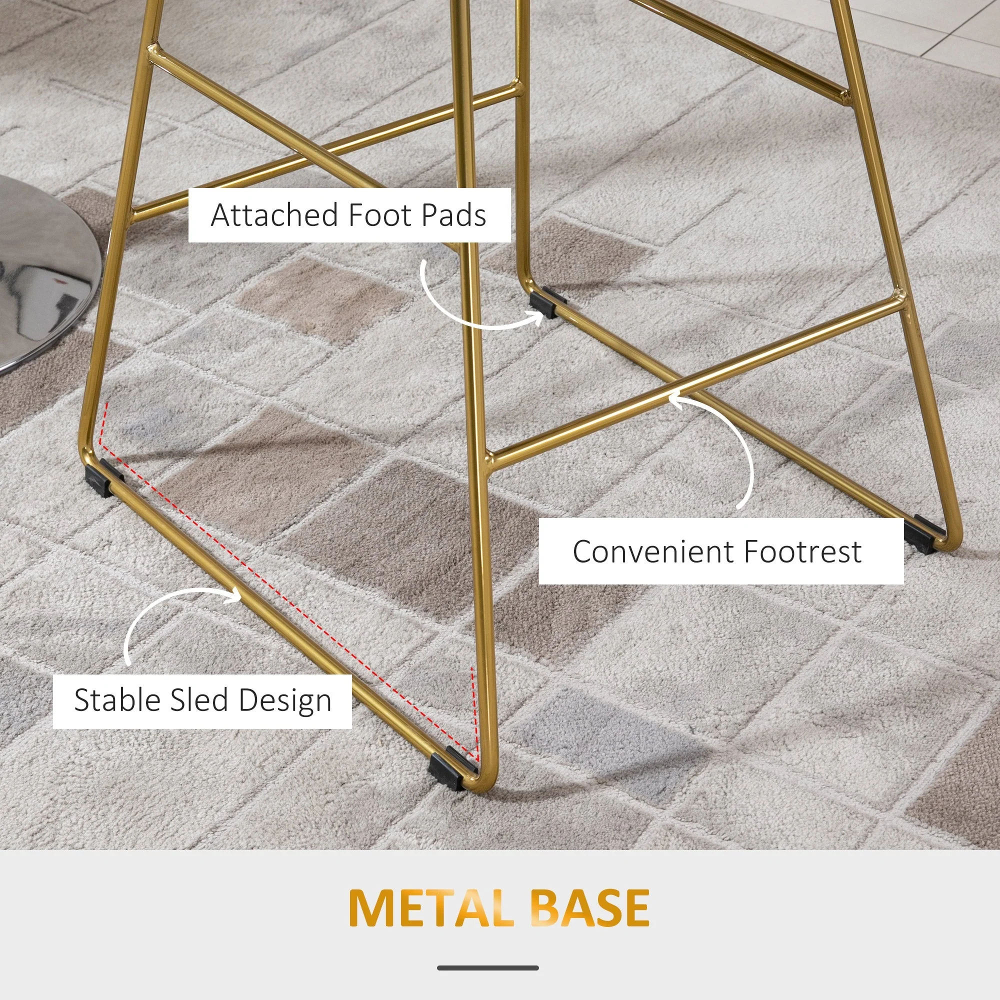 Set of 2 Bar stools Modern Counter Height Wire Metal Bar chairs for Kitchen - Image 5