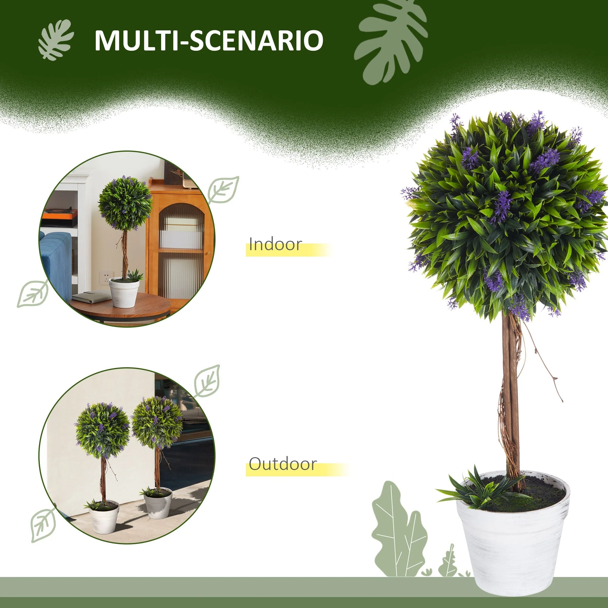 Set of 2 Decorative Artificial Plants Ball Trees with Lavender Flowers in Pot Fake Plants for Home Indoor Outdoor Decor - Image 4
