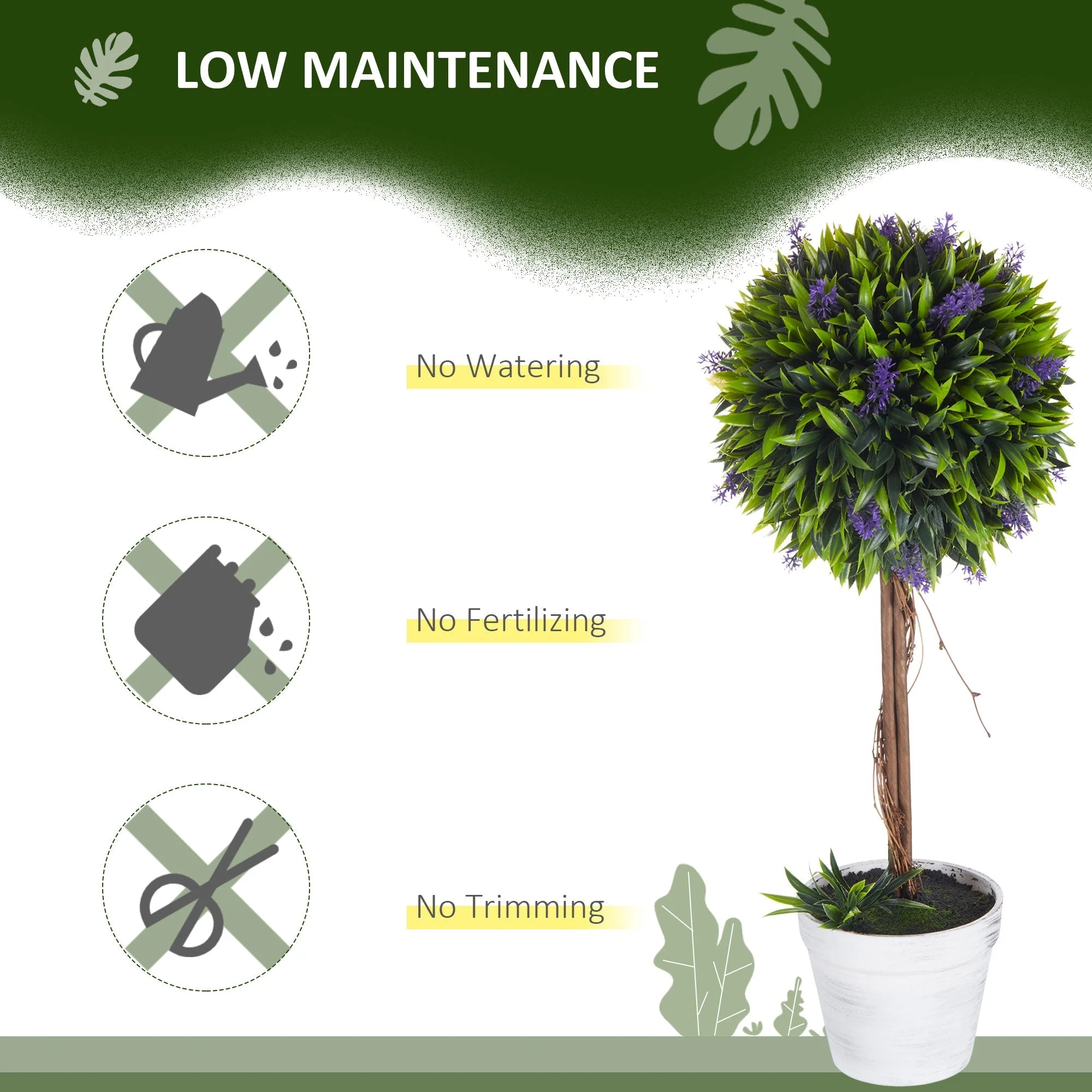 Set of 2 Decorative Artificial Plants Ball Trees with Lavender Flowers in Pot Fake Plants for Home Indoor Outdoor Decor - Image 5