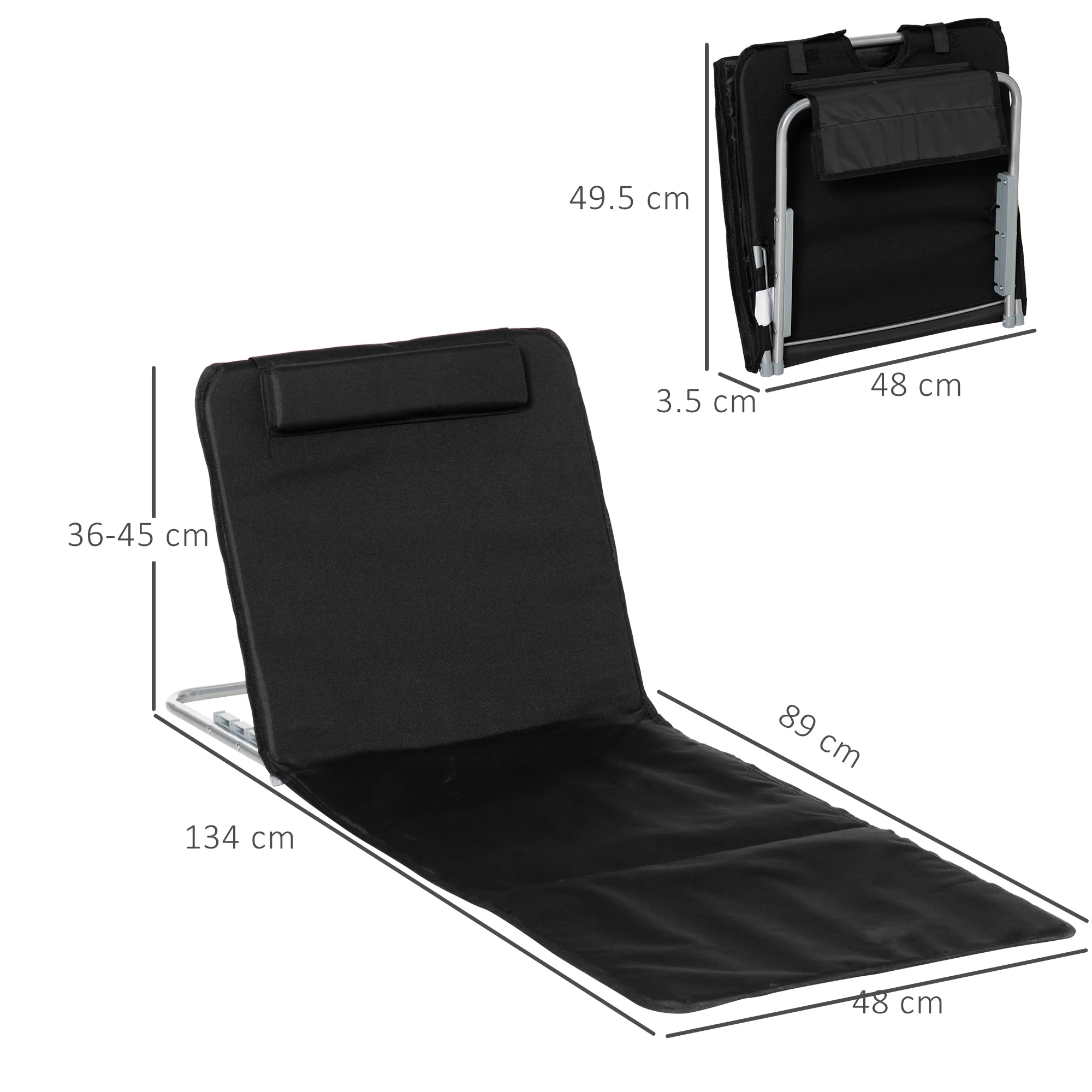 Set of 2 Foldable Garden Beach Chair Mat Lightweight Outdoor Sun Lounger Seat Adjustable Back Metal Frame PE Fabric Head Pillow w/ Carry Bag - Image 2