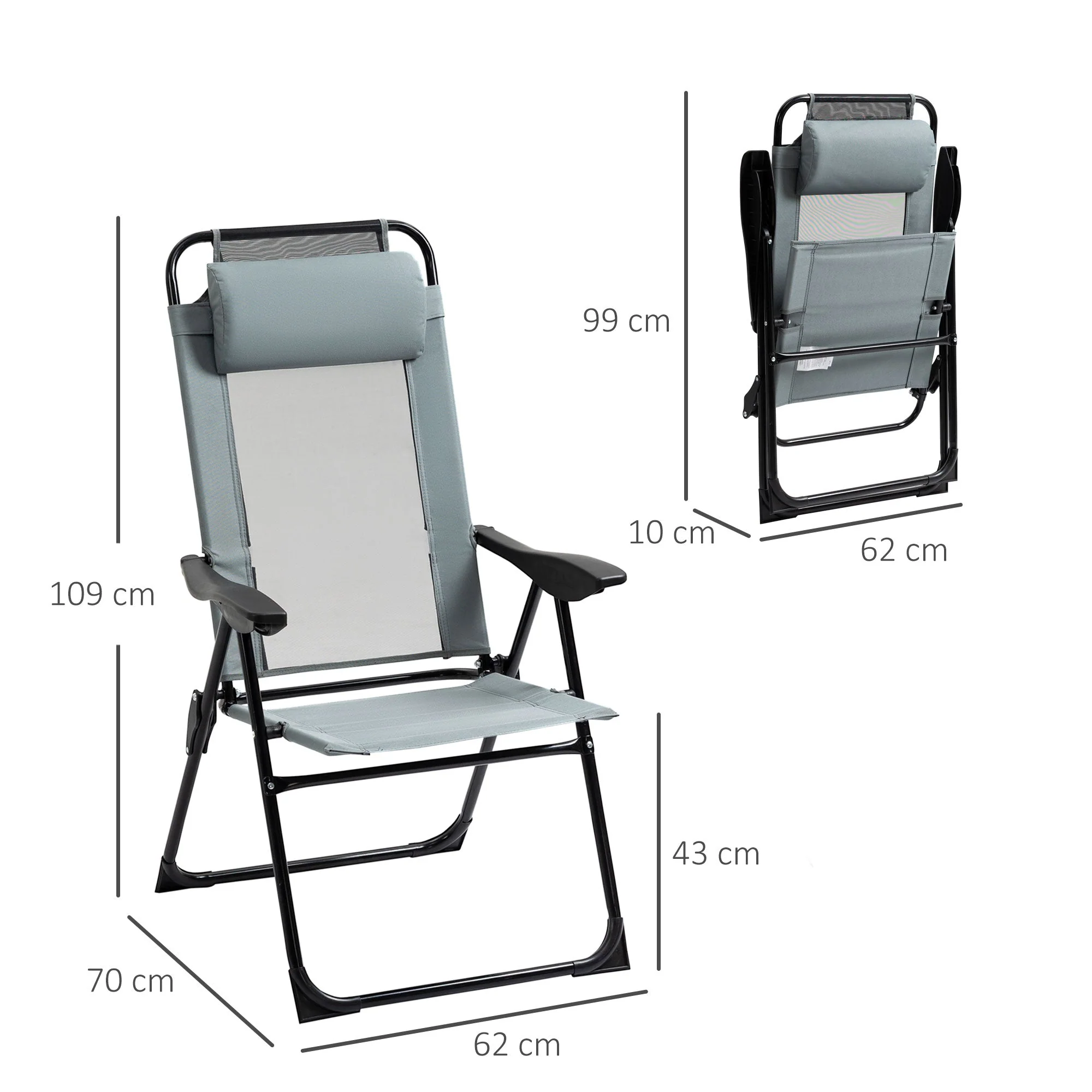 Set of 2 Portable Folding Recliner Outdoor Patio Adjustable Backrest - Image 2