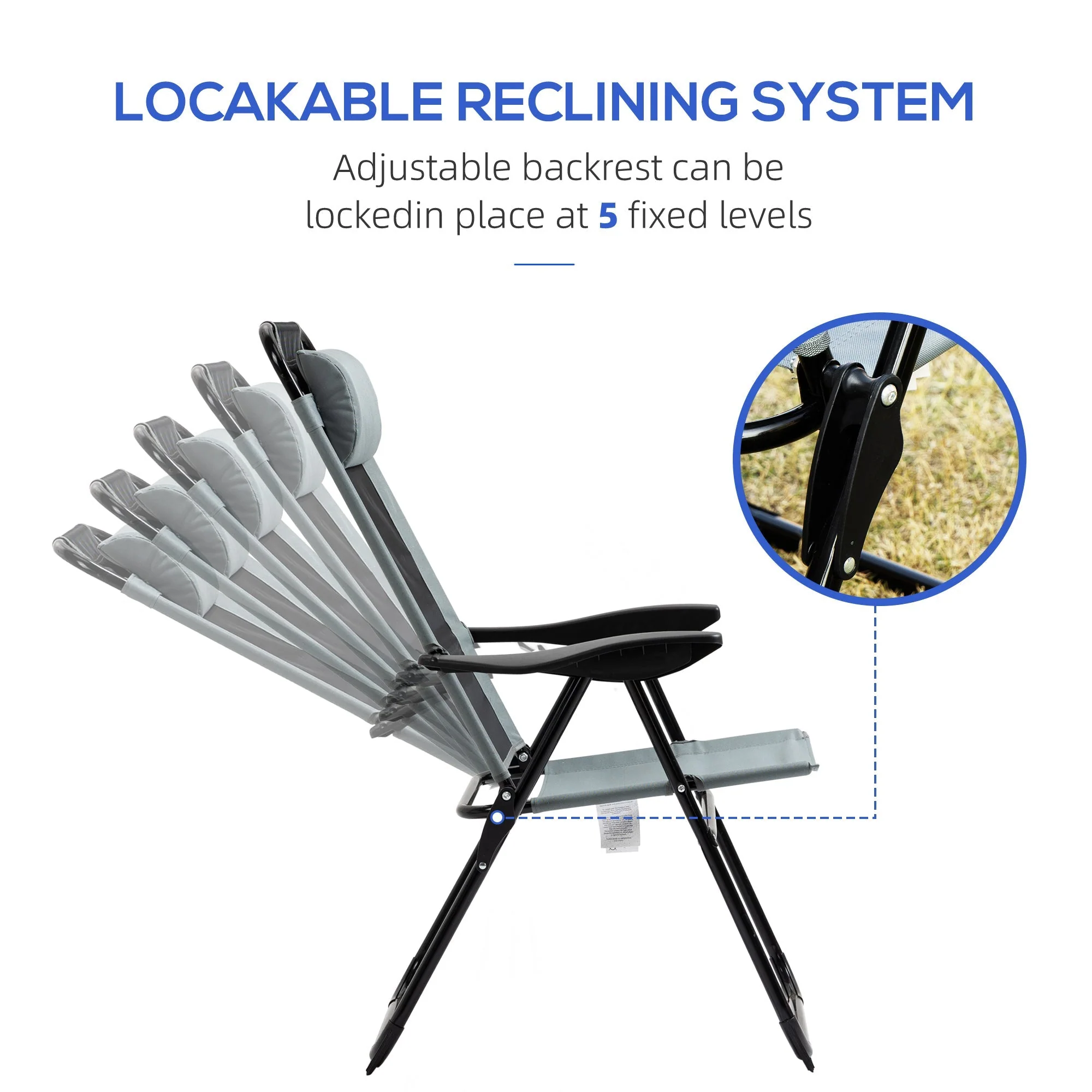 Set of 2 Portable Folding Recliner Outdoor Patio Adjustable Backrest - Image 4