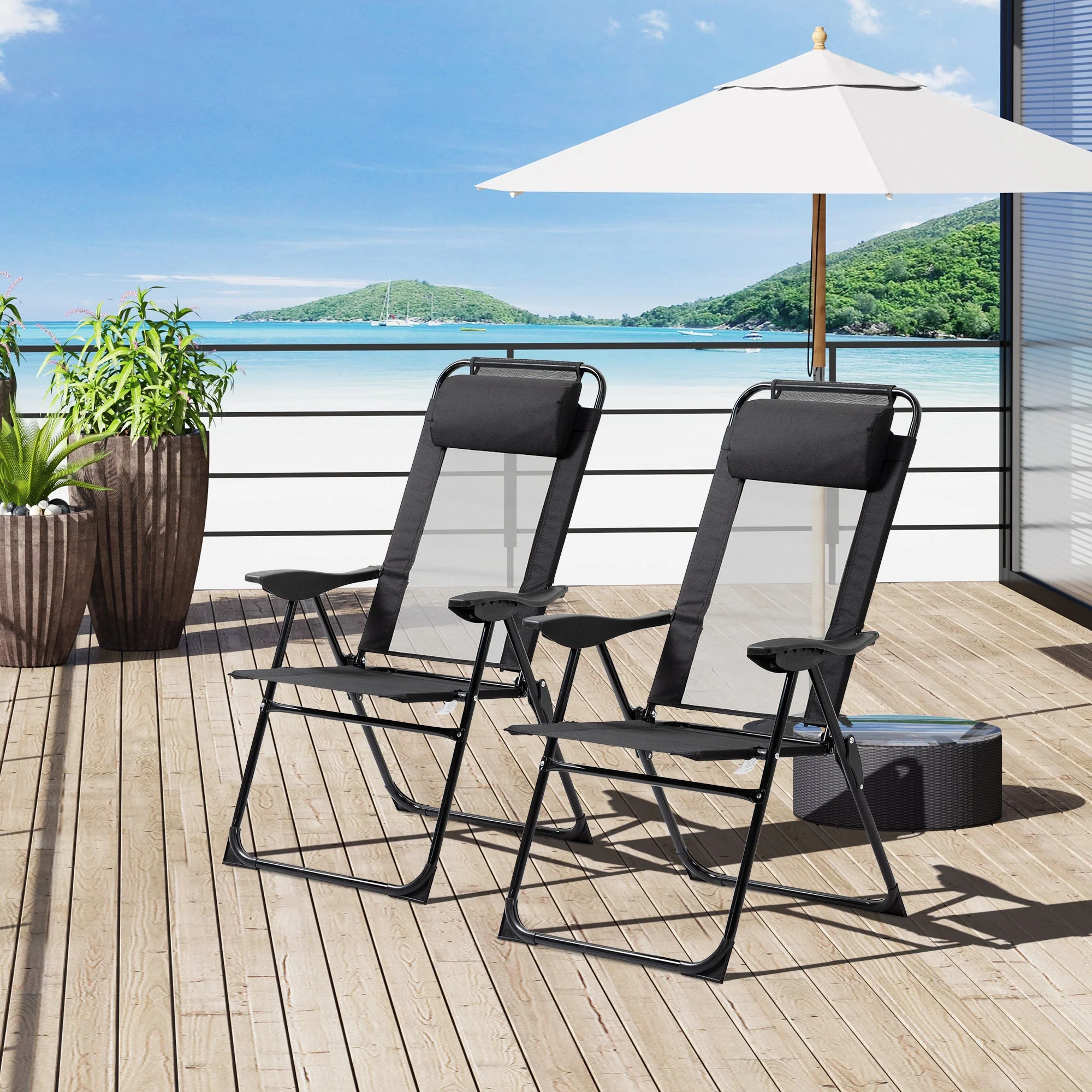 Set of 2 Portable Folding Recliner Outdoor Patio Adjustable Backrest - Image 2