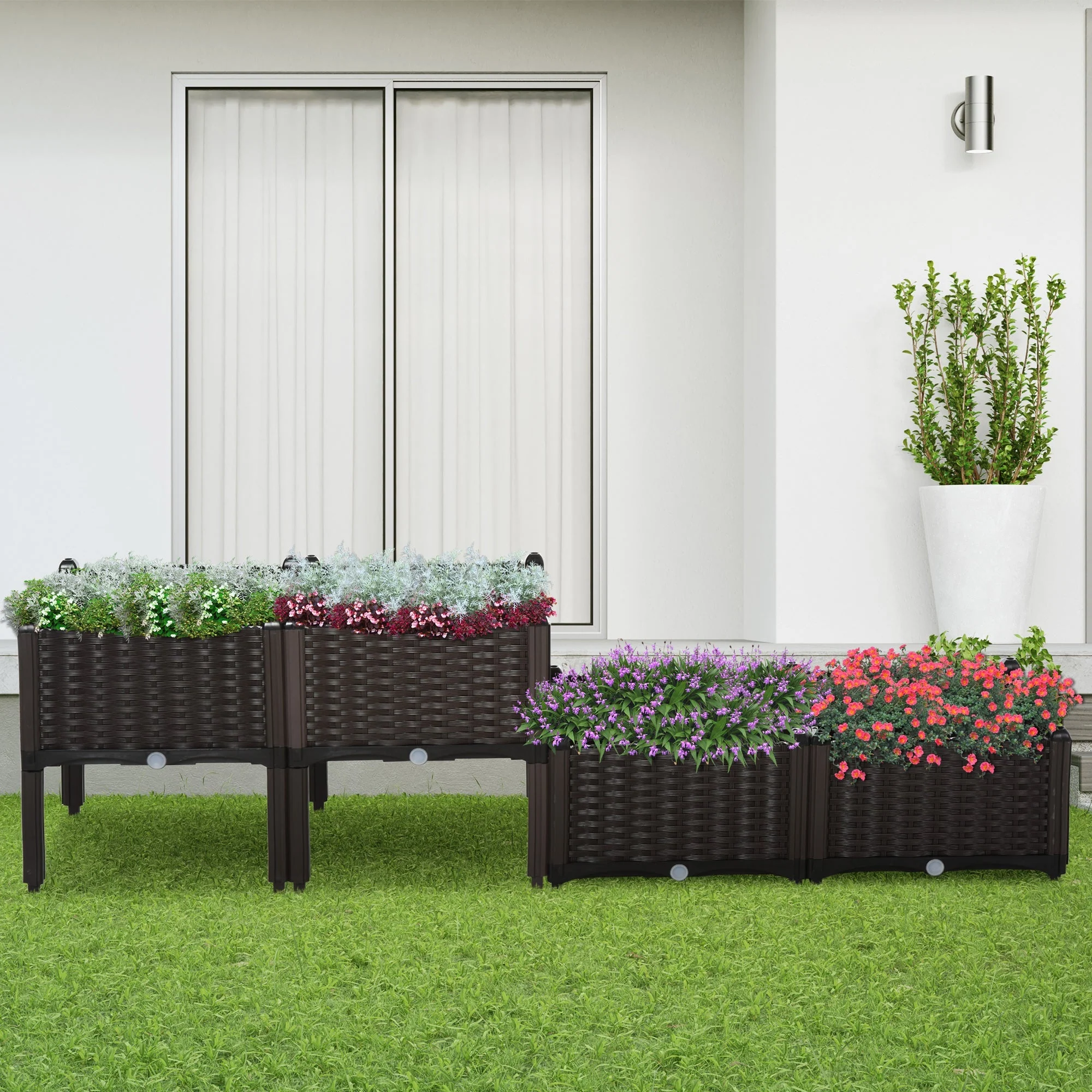 Set of 4 26L Garden Raised Bed Elevated Patio Flower Plant Planter Box PP Vegetables Planting Container - Image 2