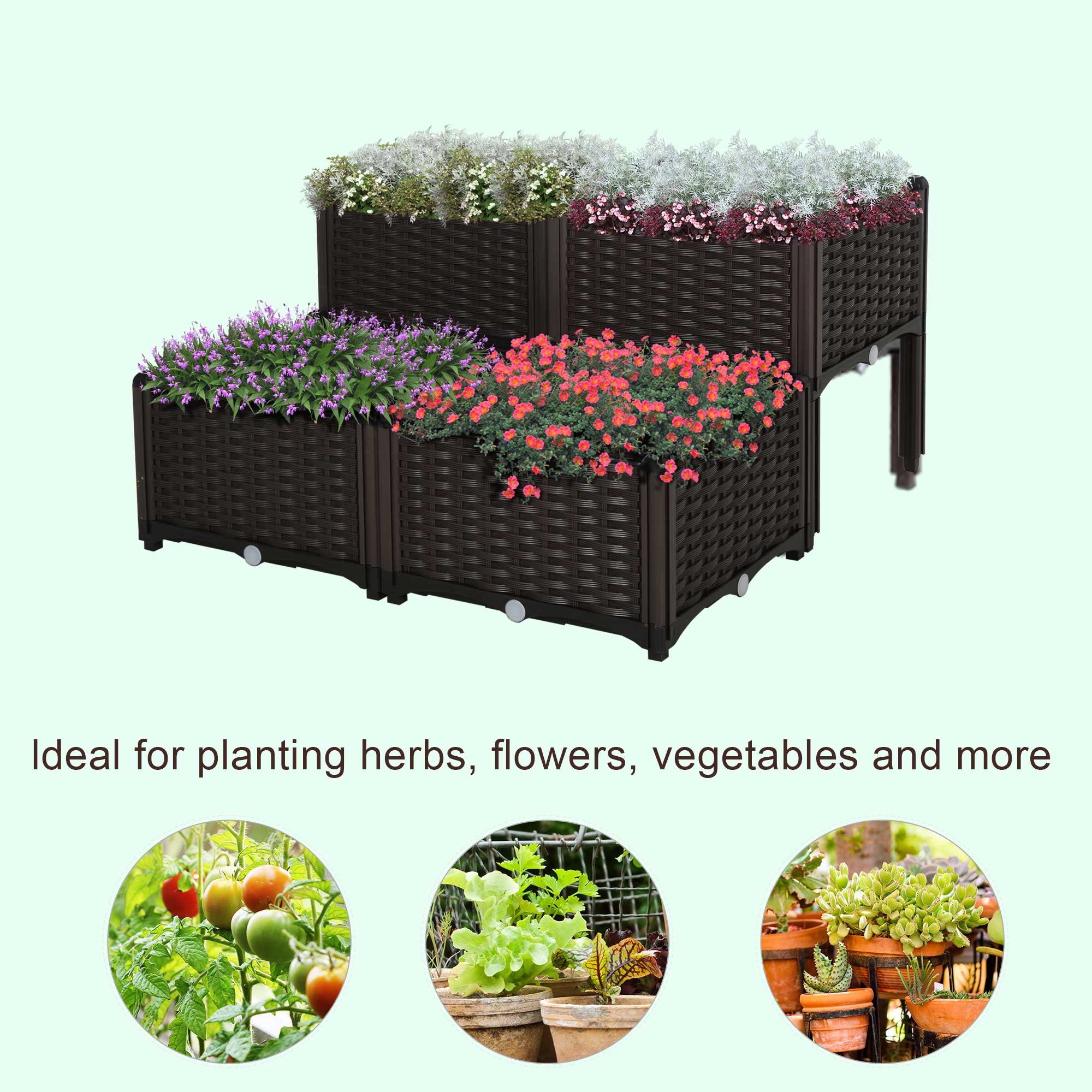 Set of 4 26L Garden Raised Bed Elevated Patio Flower Plant Planter Box PP Vegetables Planting Container - Image 4