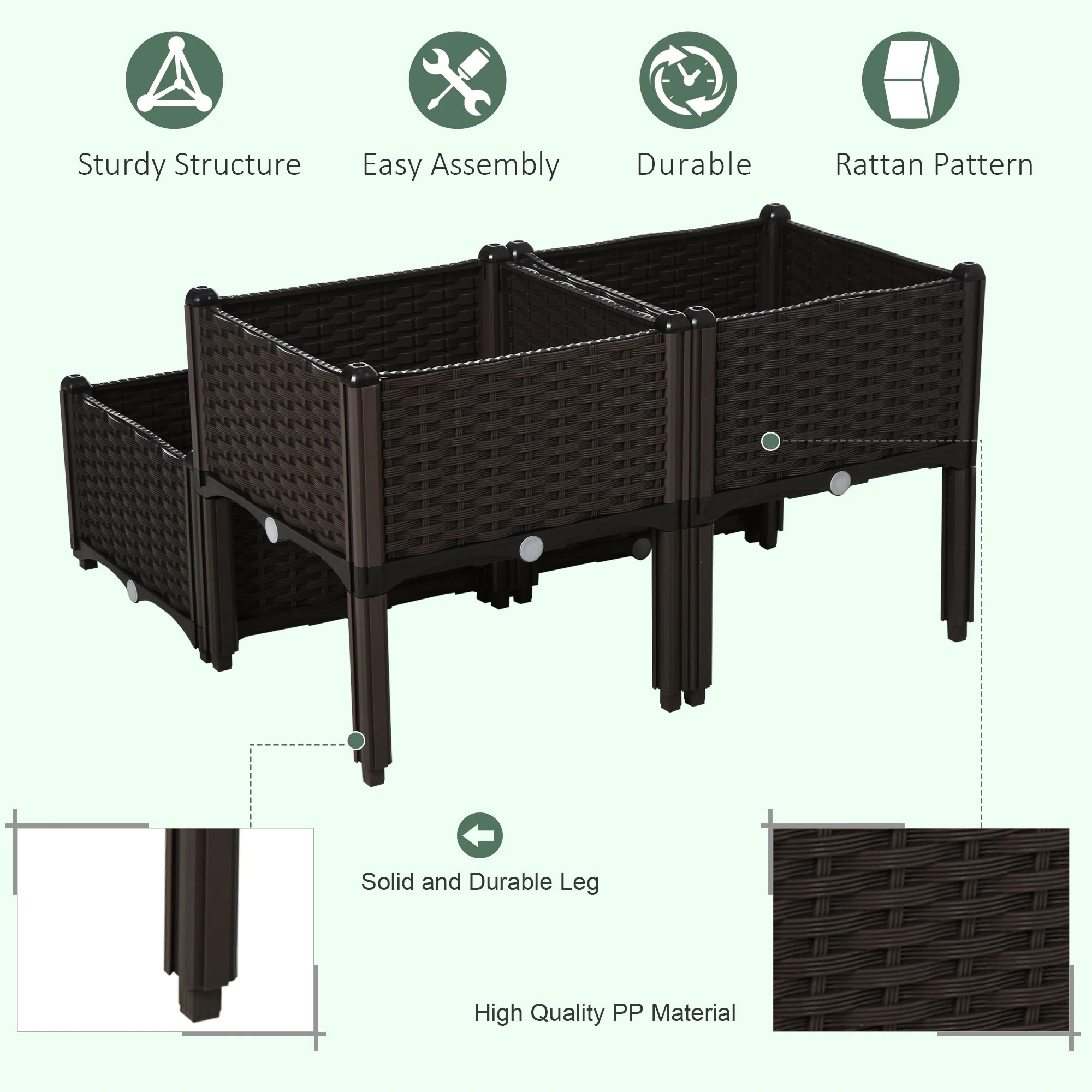 Set of 4 26L Garden Raised Bed Elevated Patio Flower Plant Planter Box PP Vegetables Planting Container - Image 5