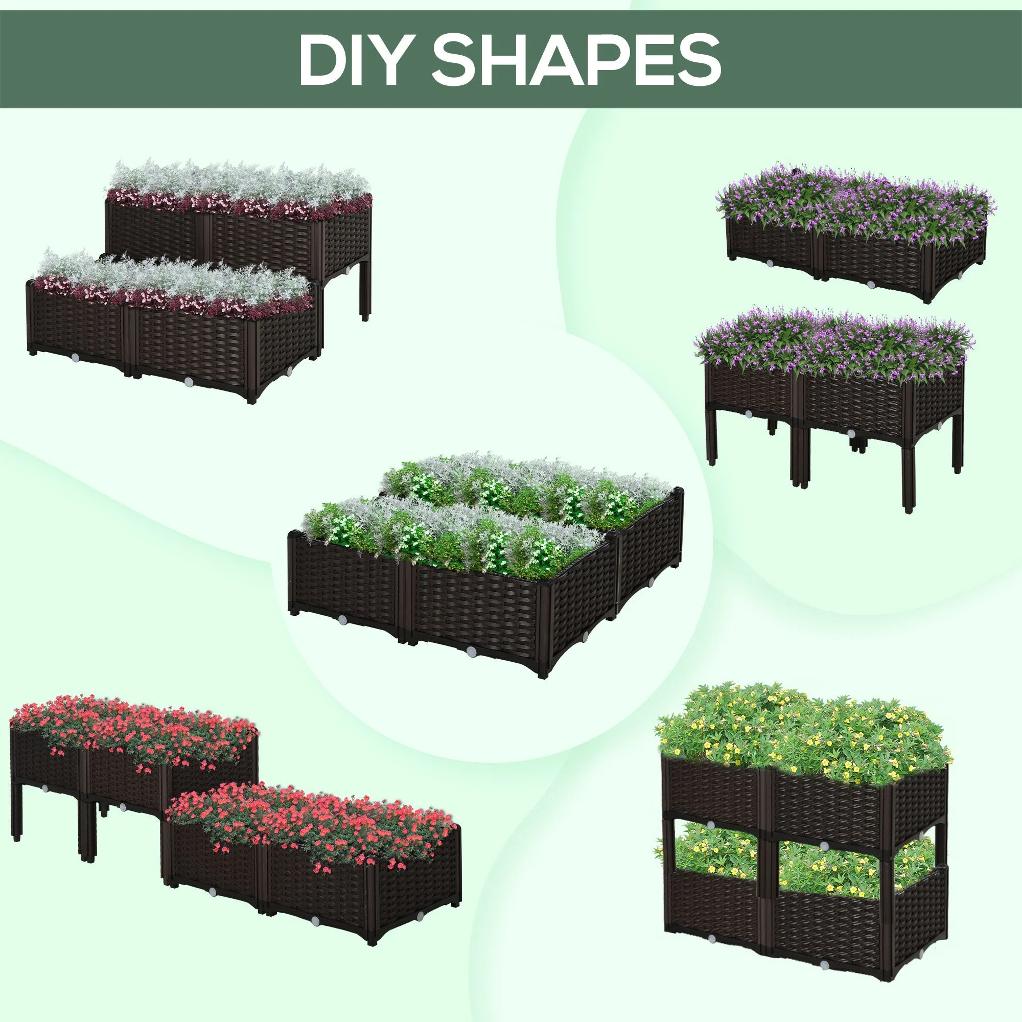 Set of 4 26L Garden Raised Bed Elevated Patio Flower Plant Planter Box PP Vegetables Planting Container - Image 7