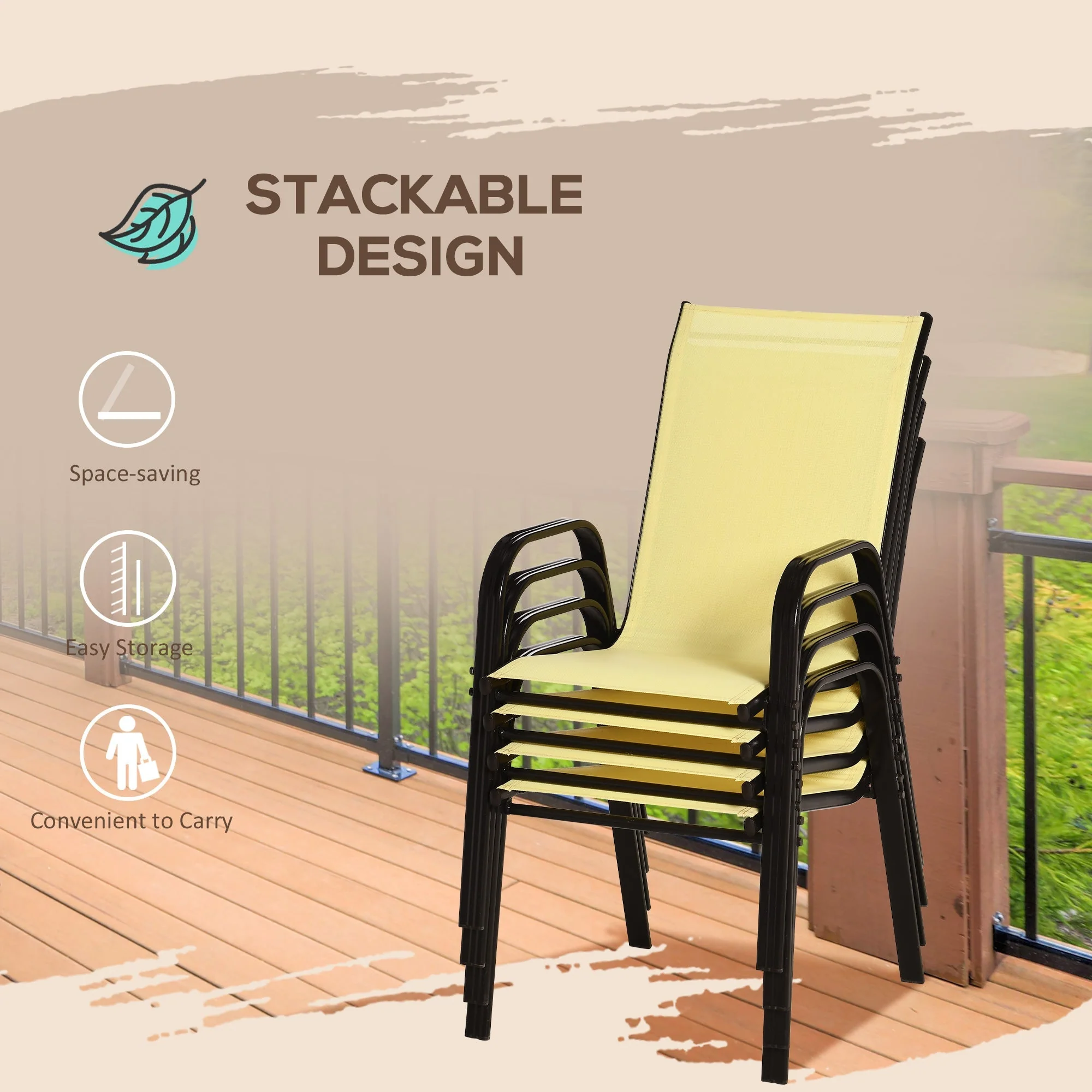 Set of 4 Garden Dining Chair Set Stackable Outdoor Patio Furniture Set with High Back and Armrest - Image 5