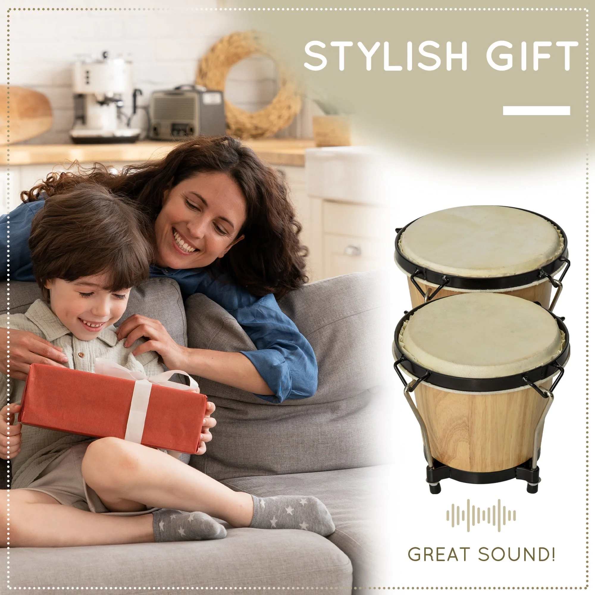 Sheepskin Bongo Drums w/ Tuning Wrench - Image 7