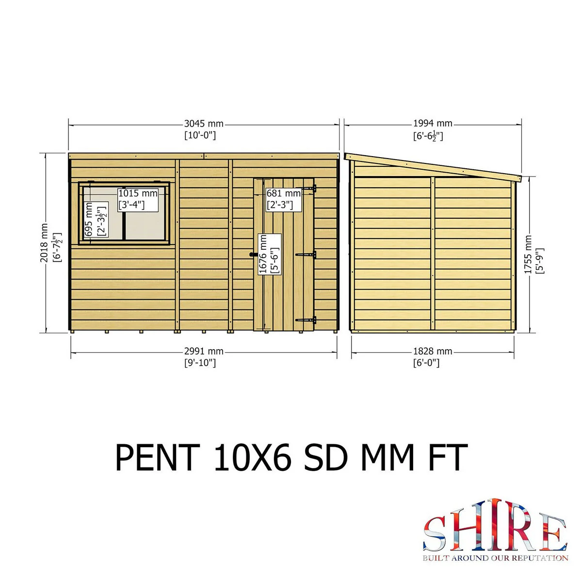 Shire 6' 6" x 9' 11" Pent Shed - Premium Dip Treated Shiplap - Image 8
