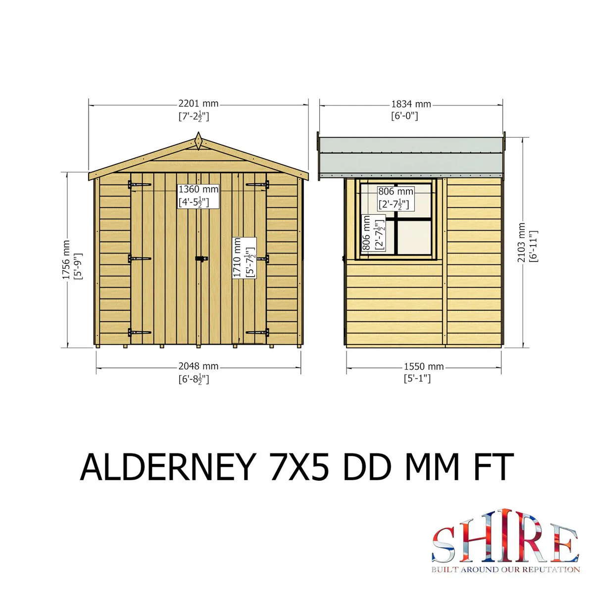 Shire Alderney 6' x 7' 2" Apex Shed - Premium Dip Treated Tongue & Groove - Image 4