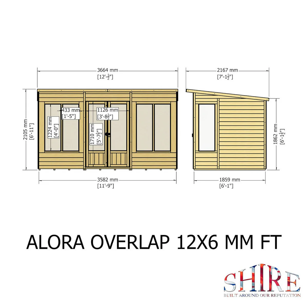 Shire Alora 7' 1" x 12' Pent Summerhouse - Premium Dip Treated Overlap - Image 7