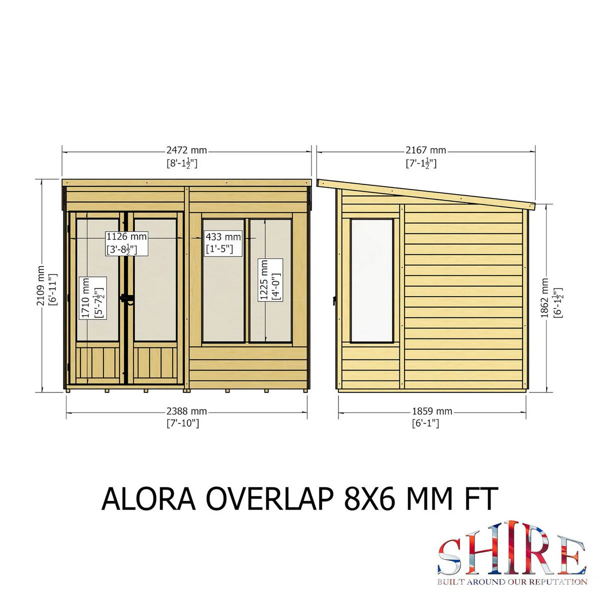 Shire Alora 7' 1" x 8' 1" Pent Summerhouse - Premium Dip Treated Overlap - Image 7