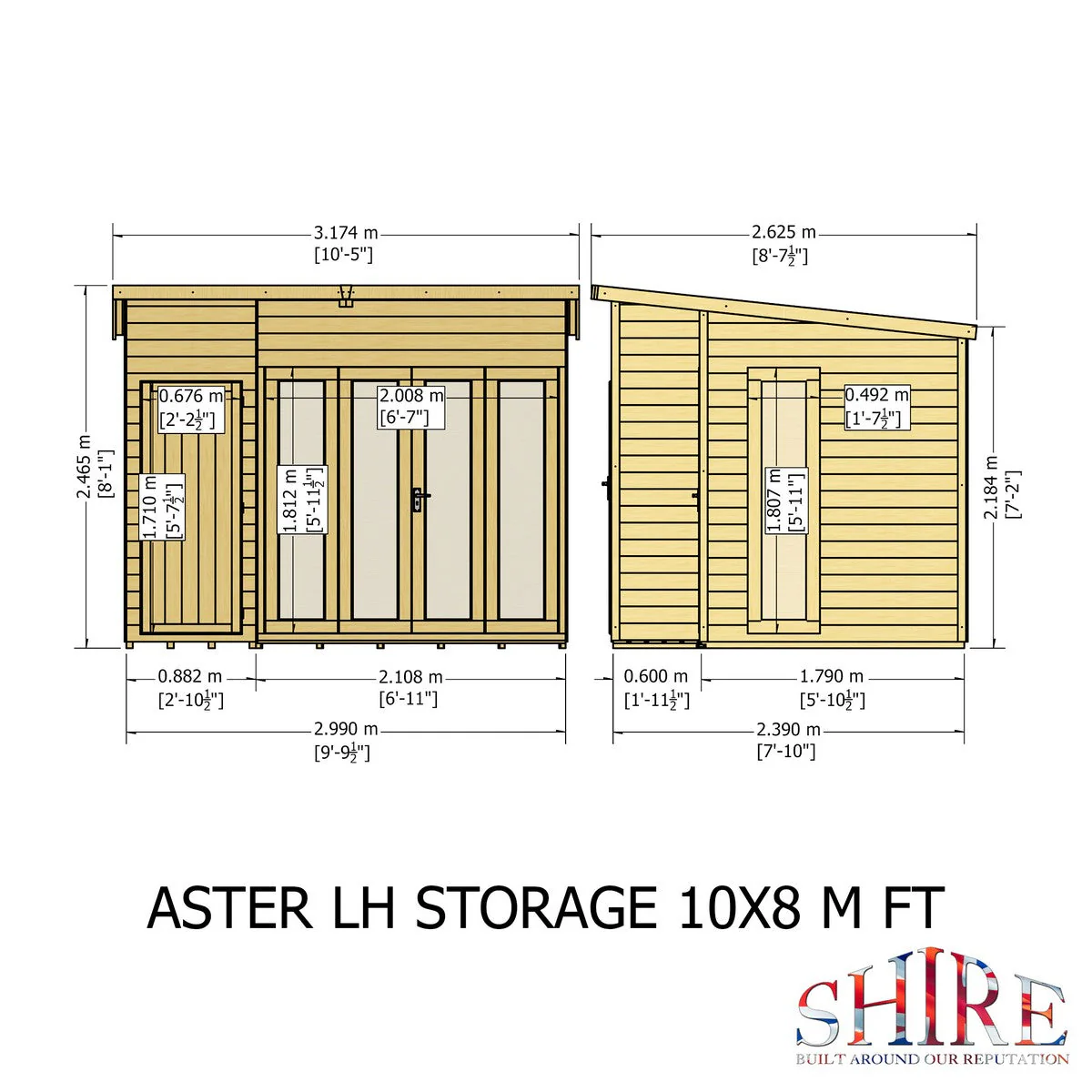 Shire Aster 8' 7" x 10' 4" Pent Summerhouse with Side Shed - Premium Dip Treated Shiplap - Image 18