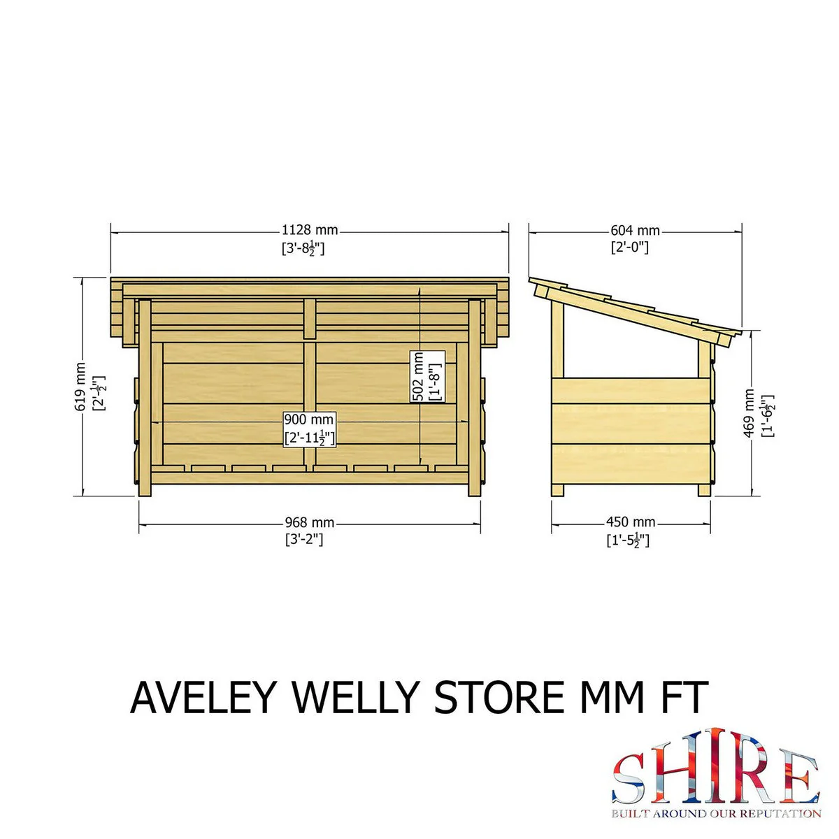 Shire Aveley 1' 11" x 3' 8" Pent Boot Store - Classic Dip Treated Shiplap - Image 4