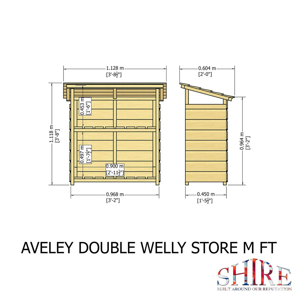 Shire Aveley 1' 11" x 3' 8" Pent Boot Store - Classic Dip Treated Shiplap - Image 3