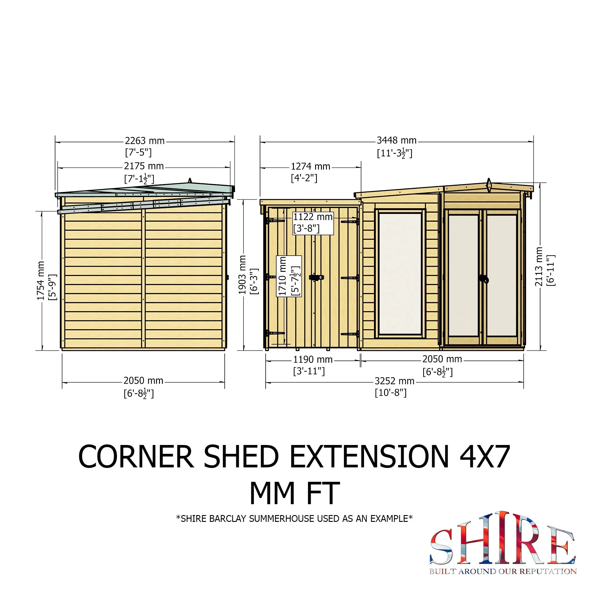 Shire Barclay 3' 9" x 6' 8" Pent Summerhouse with Side Shed - Premium Coated Shiplap - Image 4