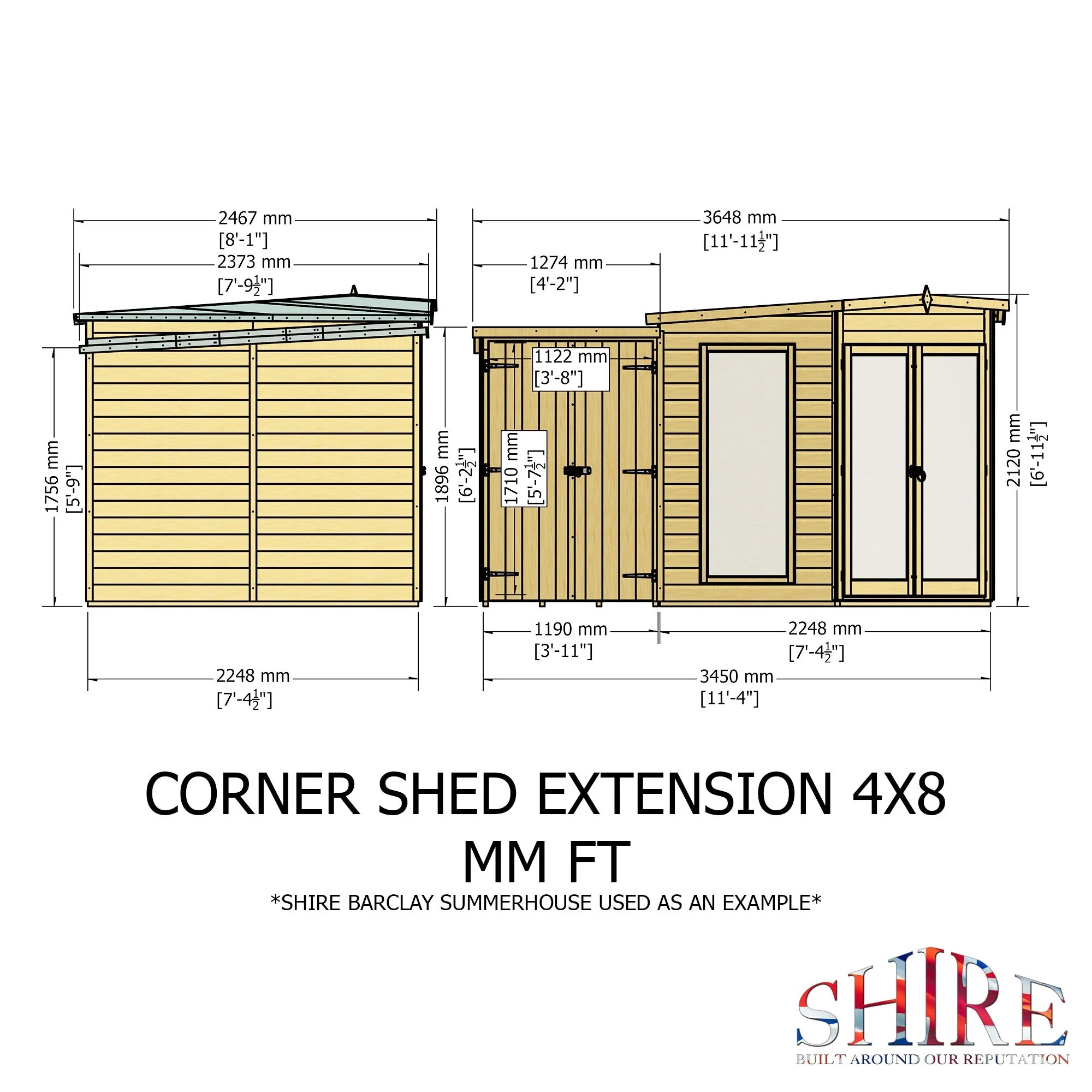Shire Barclay 3' 9" x 7' 4" Pent Summerhouse with Side Shed - Premium Coated Shiplap - Image 4
