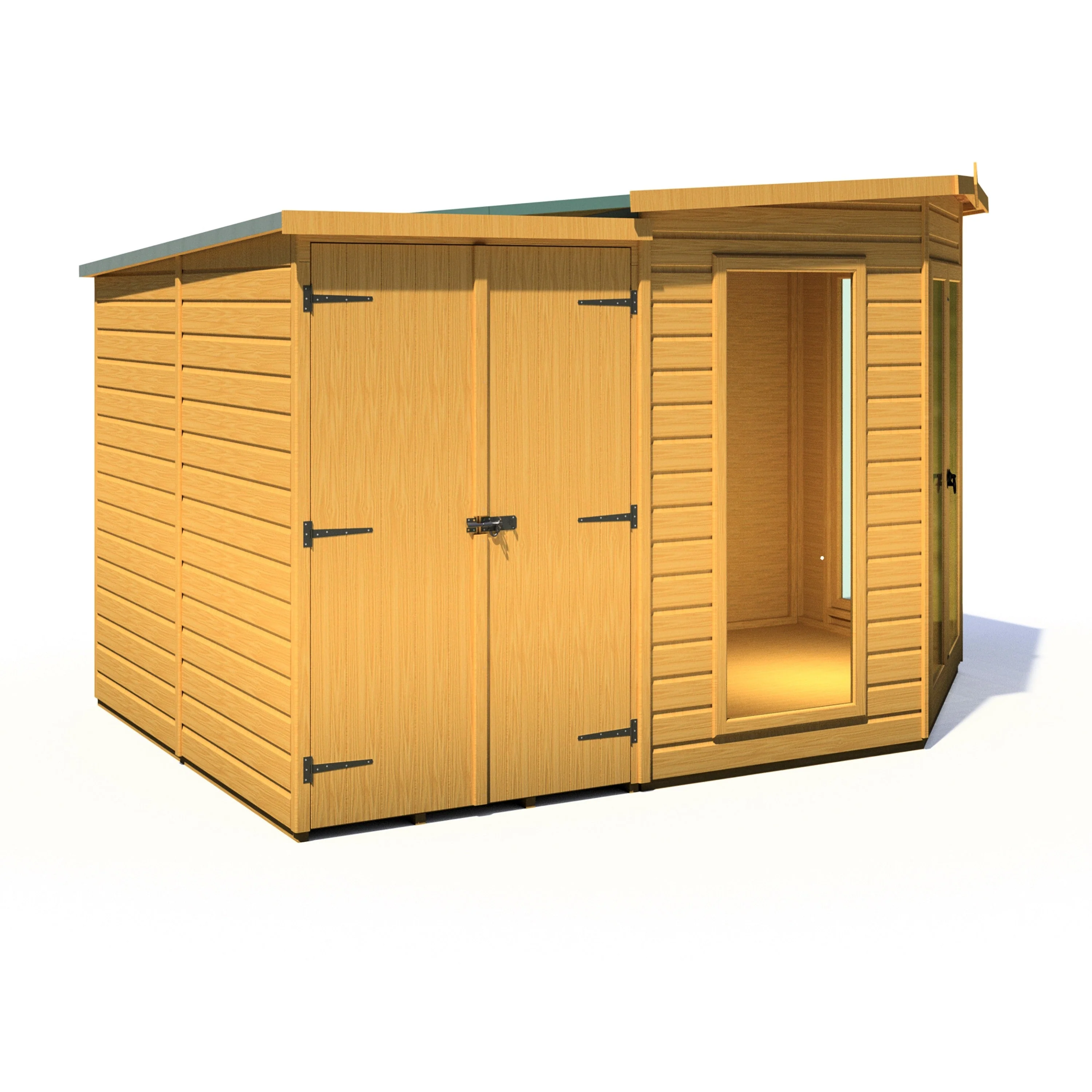 Shire Barclay 3' 9" x 7' 4" Pent Summerhouse with Side Shed - Premium Coated Shiplap - Image 8
