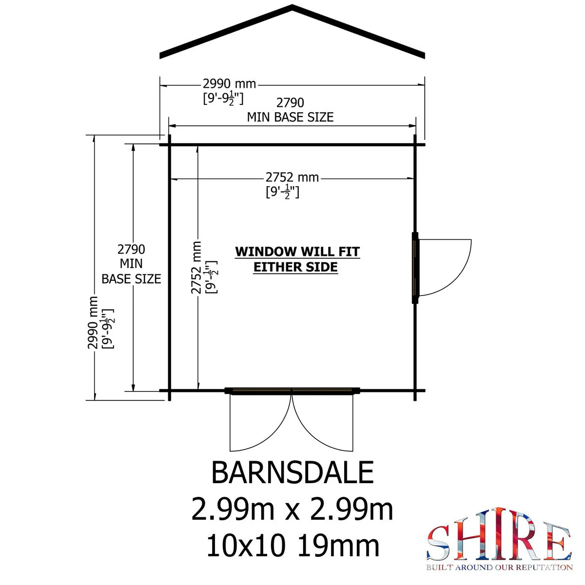 Shire Barnsdale 9' 9" x 9' 9" Apex Log Cabin - Premium 19mm Cladding Log Clad - Image 3