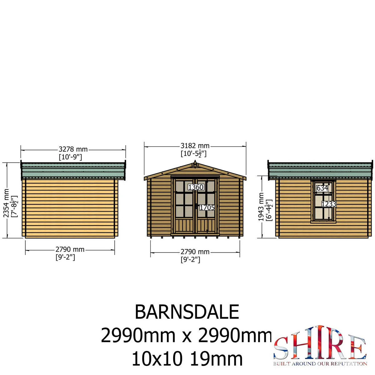 Shire Barnsdale 9' 9" x 9' 9" Apex Log Cabin - Premium 19mm Cladding Log Clad - Image 4