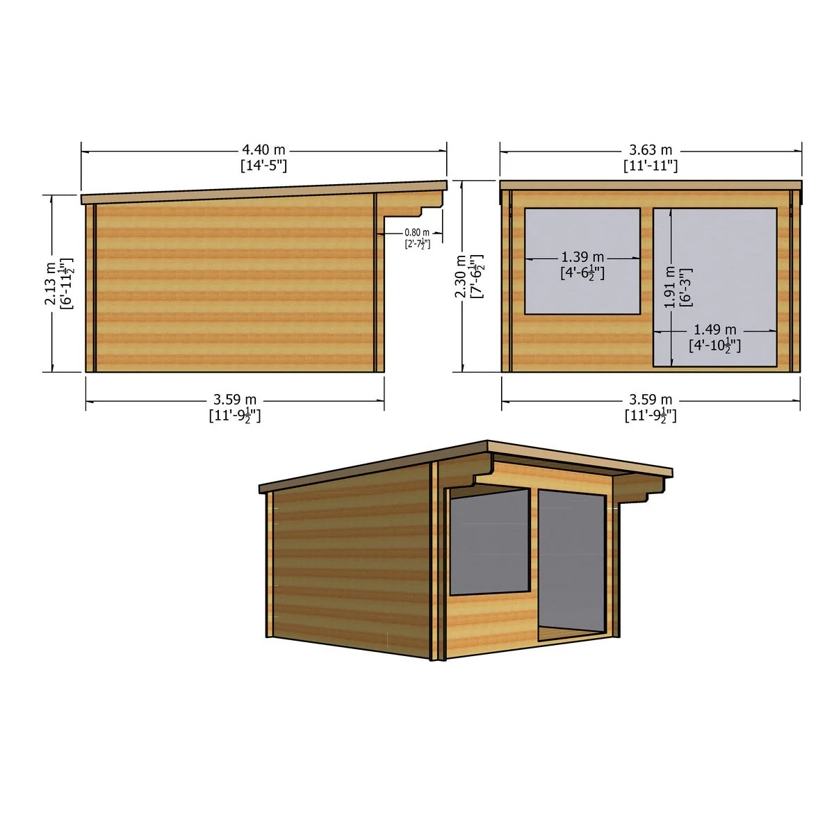 Shire Belgravia 11' 9" x 11' 9" Pent Log Cabin - Premium 34mm Cladding Tongue & Groove - Image 4