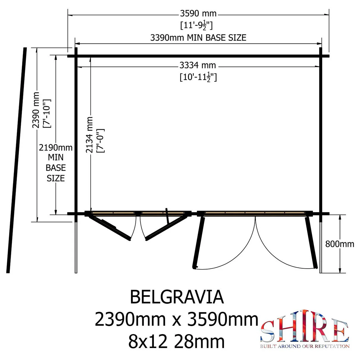 Shire Belgravia 7' 10" x 11' 9" Pent Log Cabin - Premium 34mm Cladding Tongue & Groove - Image 3