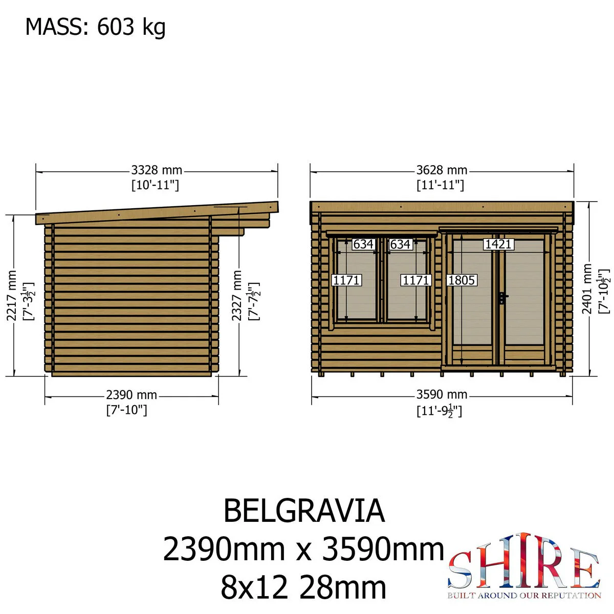 Shire Belgravia 7' 10" x 11' 9" Pent Log Cabin - Premium 34mm Cladding Tongue & Groove - Image 4