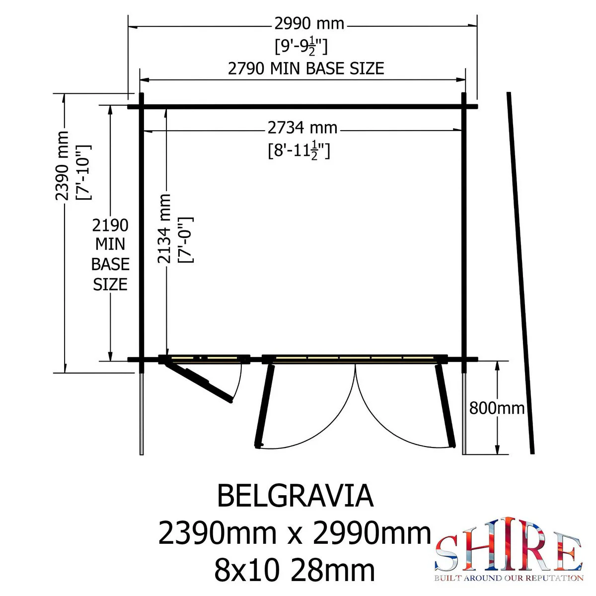Shire Belgravia 7' 10" x 9' 9" Pent Log Cabin - Premium 34mm Cladding Tongue & Groove - Image 3