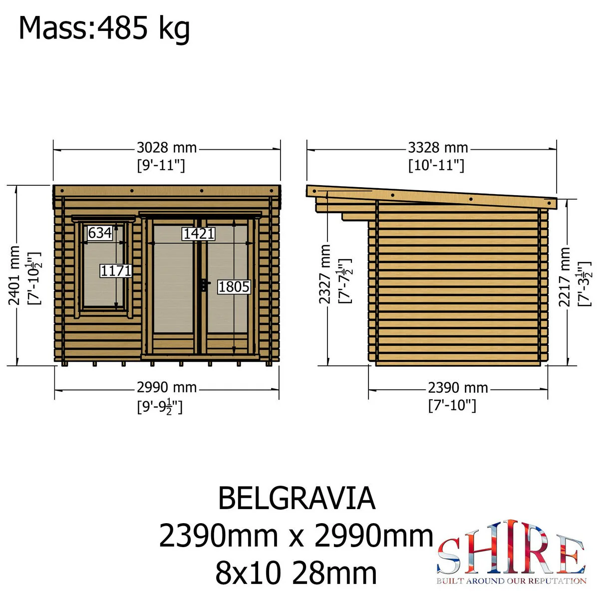 Shire Belgravia 7' 10" x 9' 9" Pent Log Cabin - Premium 70mm Cladding Tongue & Groove - Image 4