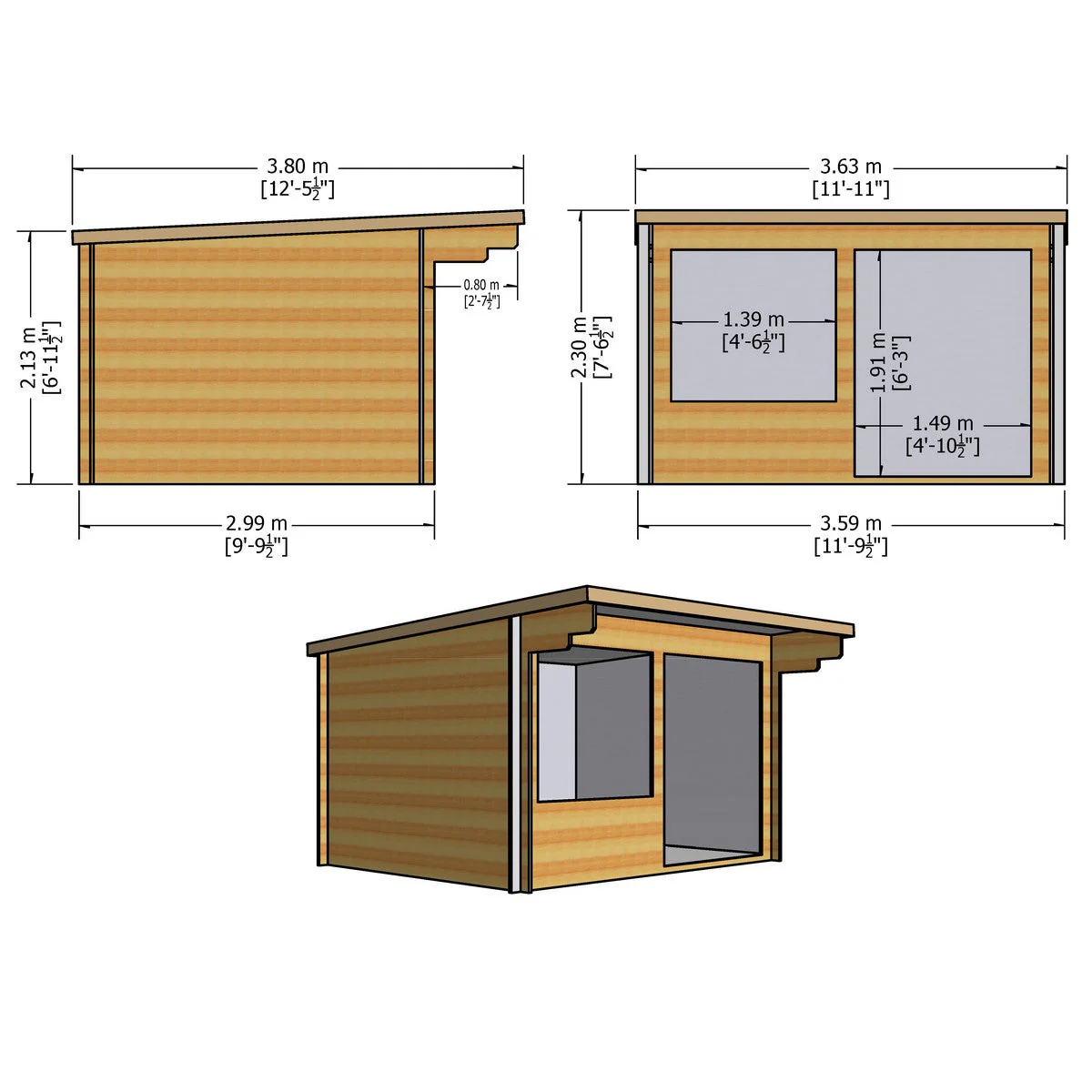 Shire Belgravia 9' 9" x 11' 9" Pent Log Cabin - Premium 44mm Cladding Tongue & Groove - Image 4