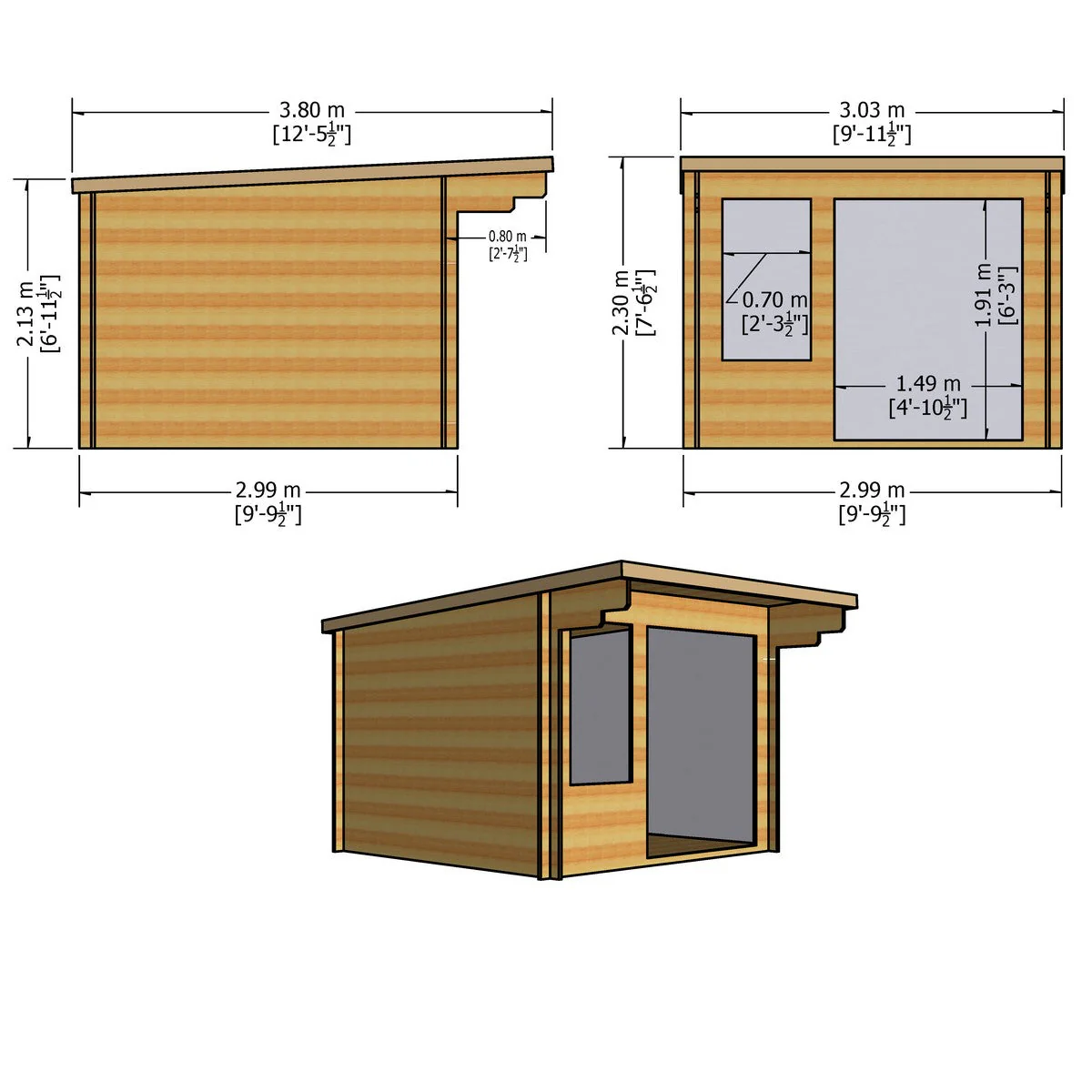 Shire Belgravia 9' 9" x 9' 9" Pent Log Cabin - Premium 34mm Cladding Tongue & Groove - Image 4