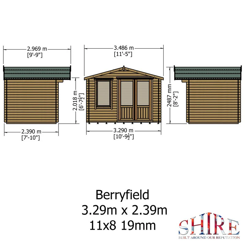 Berryfield 7' x 10' 9" Apex Log Cabin - Premium 19mm Cladding Log Clad - Image 7