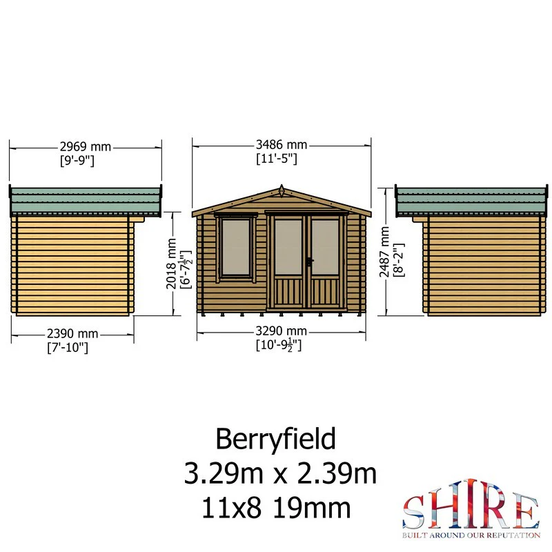 Berryfield 7' x 10' 9" Apex Log Cabin - Premium 19mm Cladding Log Clad - Image 8