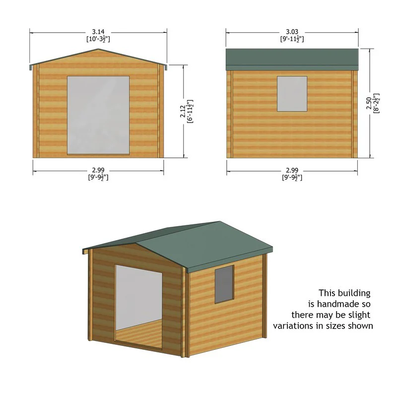 Bradley 9' x 9' 9" Apex Log Cabin - Budget 19mm Cladding Tongue & Groove - Image 11