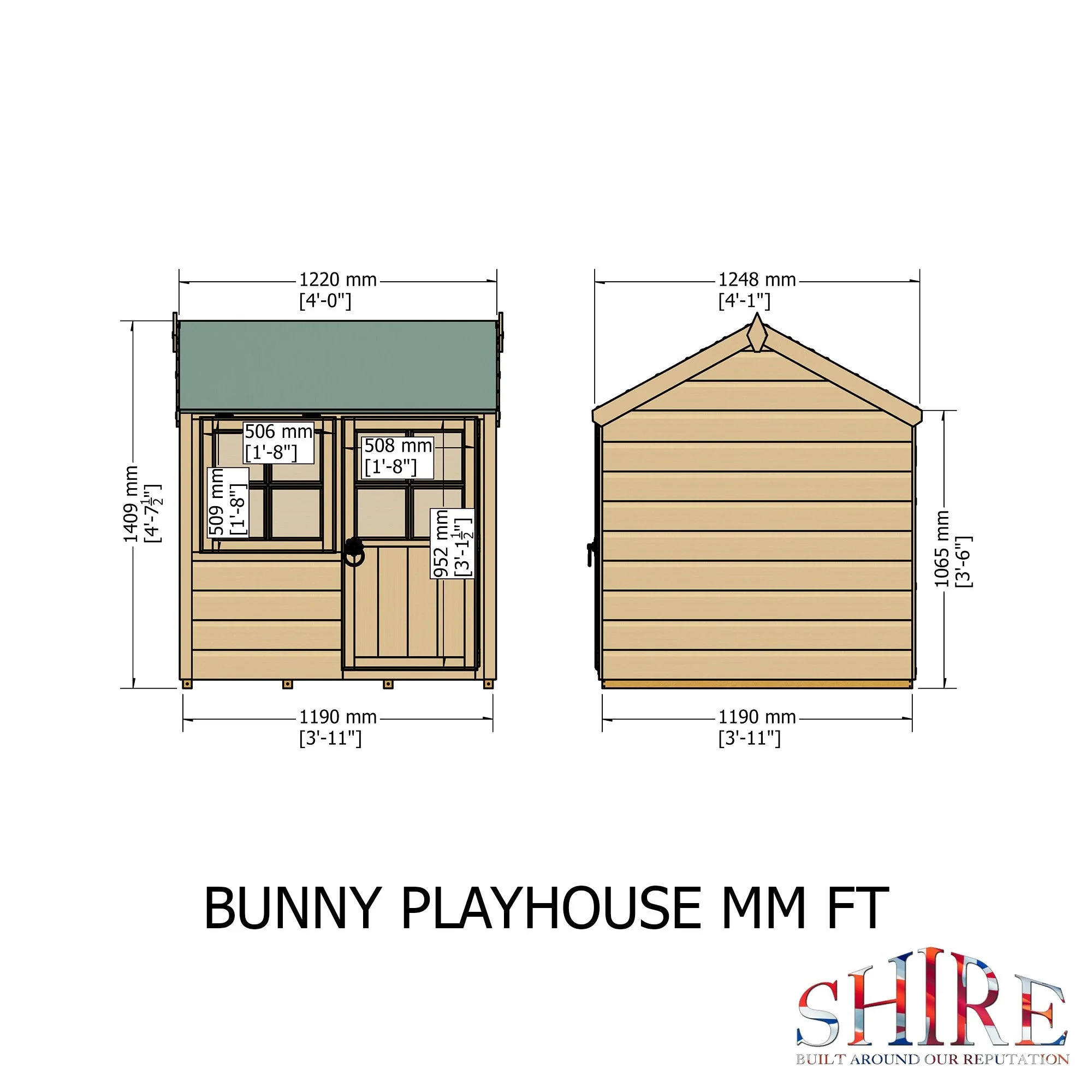 Bunny 3' 8" x 3' 10" Apex Children's Playhouse - Premium Dip Treated Shiplap - Image 4