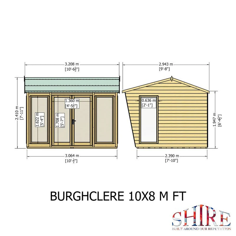 Shire Burghclere 7' 10" x 10' Pent Summerhouse - Premium Dip Treated Shiplap - Image 11