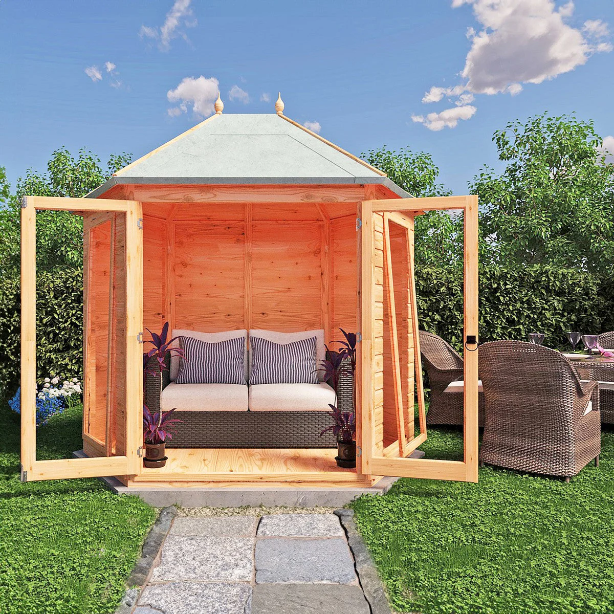 Shire Buttermere 6' 10" x 9' 4" Hexagonal Hip Summerhouse - Premium Dip Treated Shiplap - Image 3