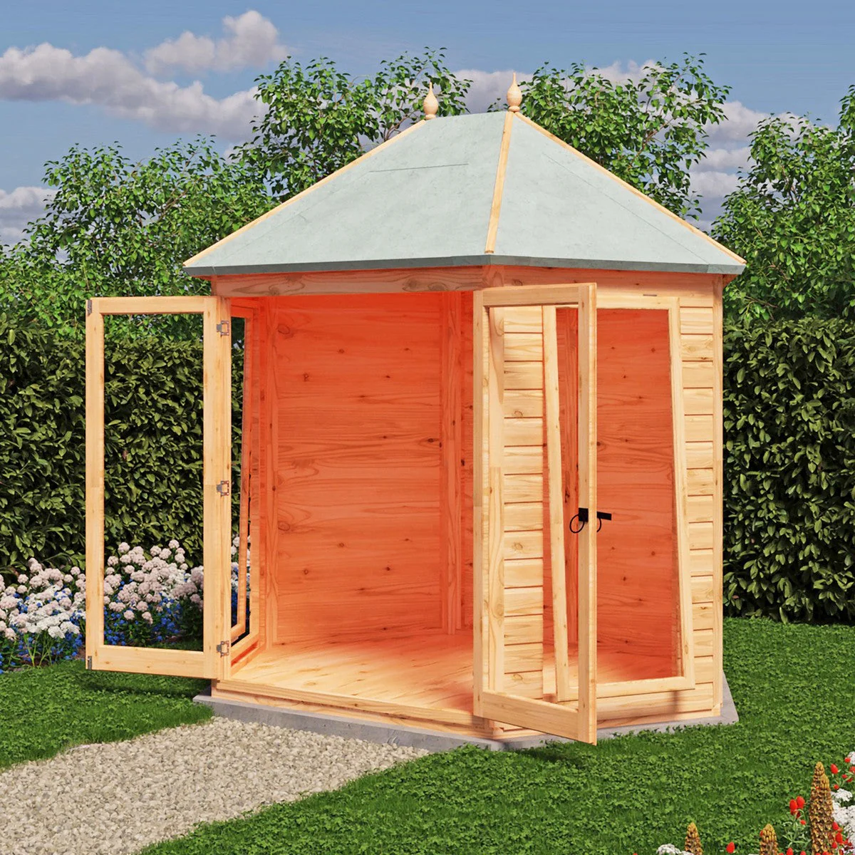 Shire Buttermere 6' 10" x 9' 4" Hexagonal Hip Summerhouse - Premium Dip Treated Shiplap - Image 4