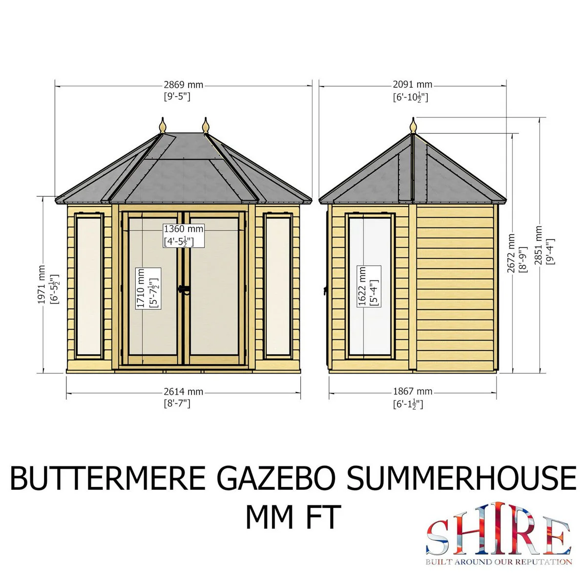 Shire Buttermere 6' 10" x 9' 4" Hexagonal Hip Summerhouse - Premium Dip Treated Shiplap - Image 9