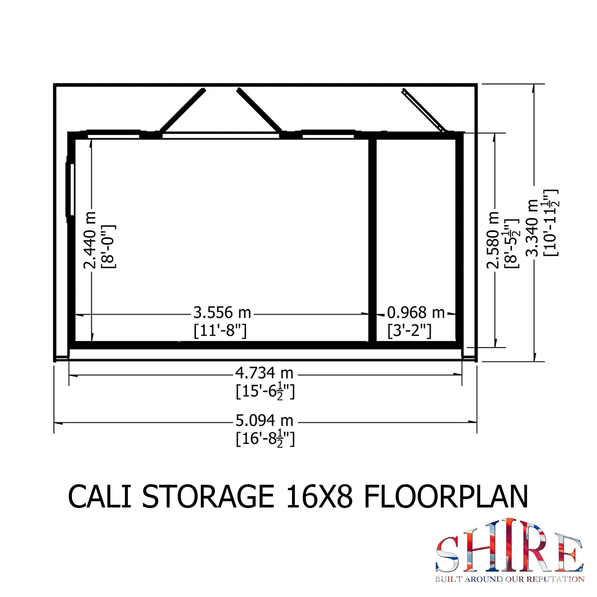 Shire Cali 8' 5" x 15' 6" Pent Garden Office with Storage - Premium Wax Board - Image 3