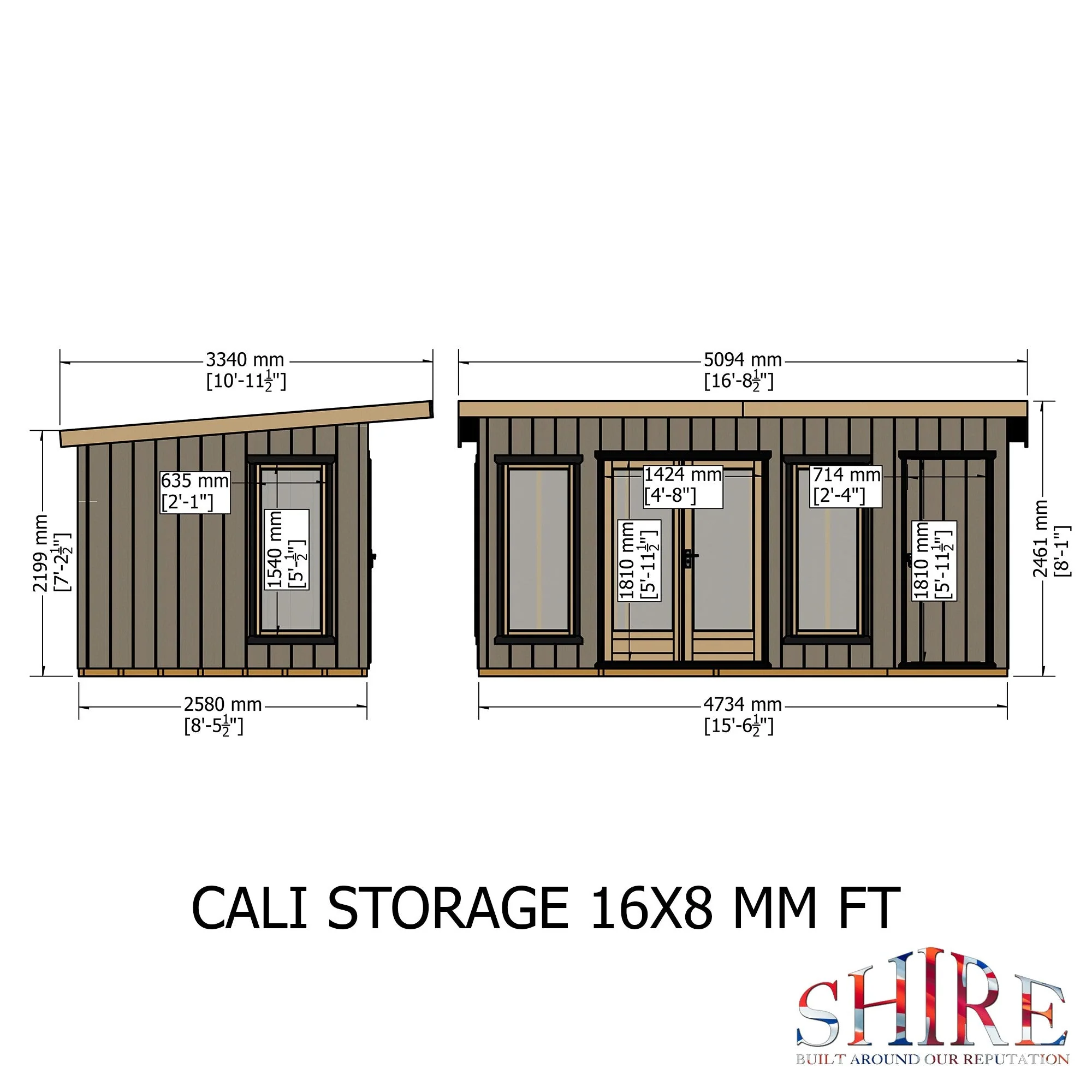 Shire Cali 8' 5" x 15' 6" Pent Garden Office with Storage - Premium Wax Board - Image 4