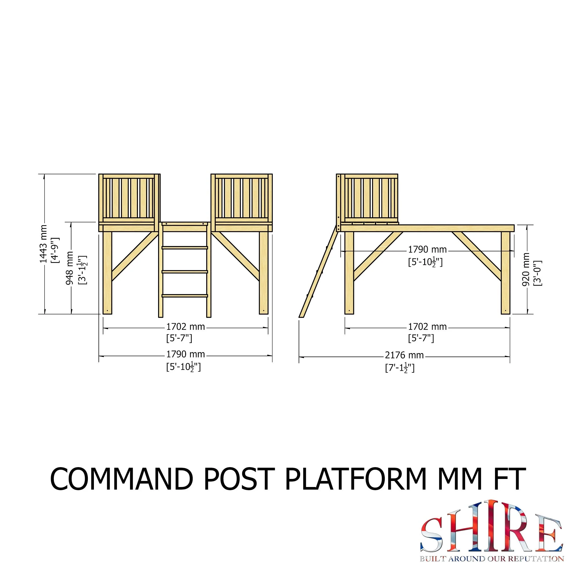 Command Post 3' 8" x 5' 10" Pent Children's Playhouse - Premium Dip Treated Shiplap - Image 4