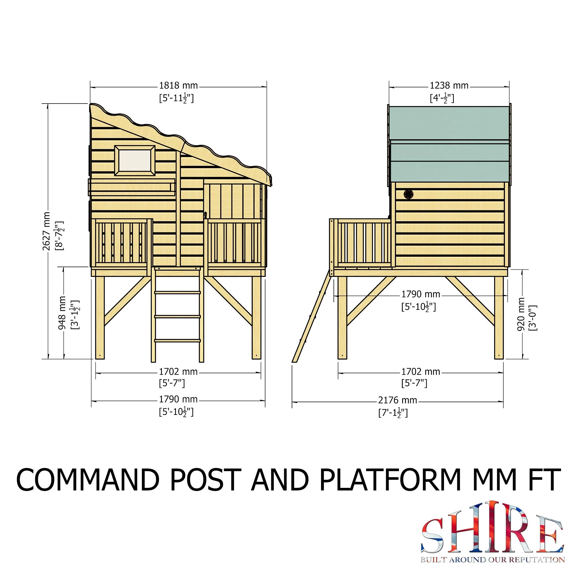 Command Post 3' 8" x 5' 10" Pent Children's Playhouse - Premium Dip Treated Shiplap - Image 5