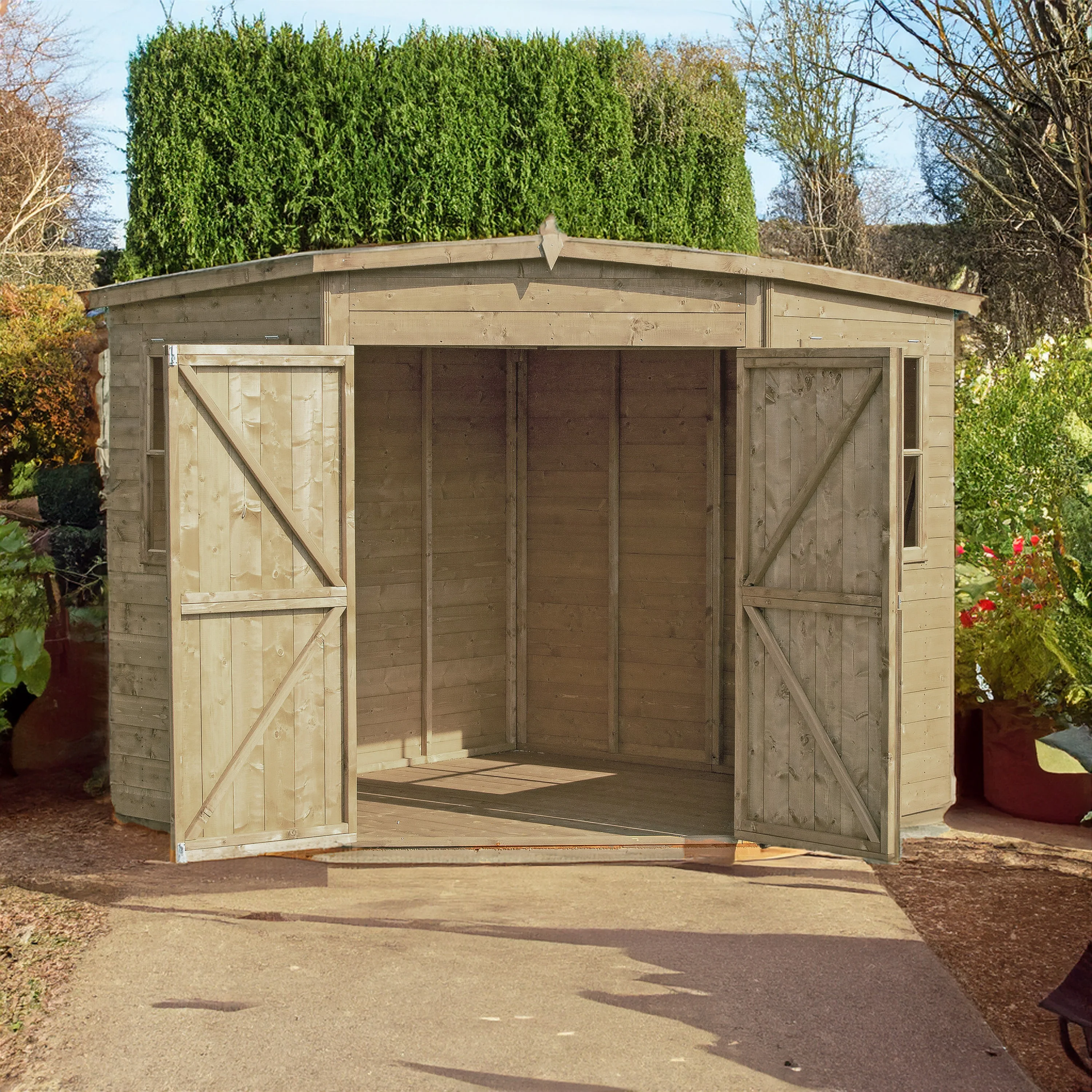 Corner 7' 1" x 7' 4" Flat Shed - Premium Pressure Treated Shiplap - Image 6