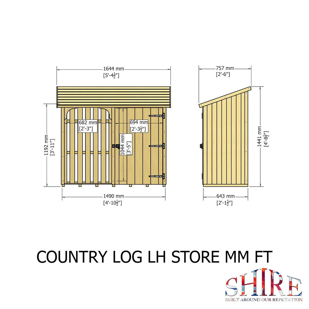 Shire Country 2' 5" x 5' 4" Pent Log Store - Classic 12mm Cladding Shiplap - Image 4