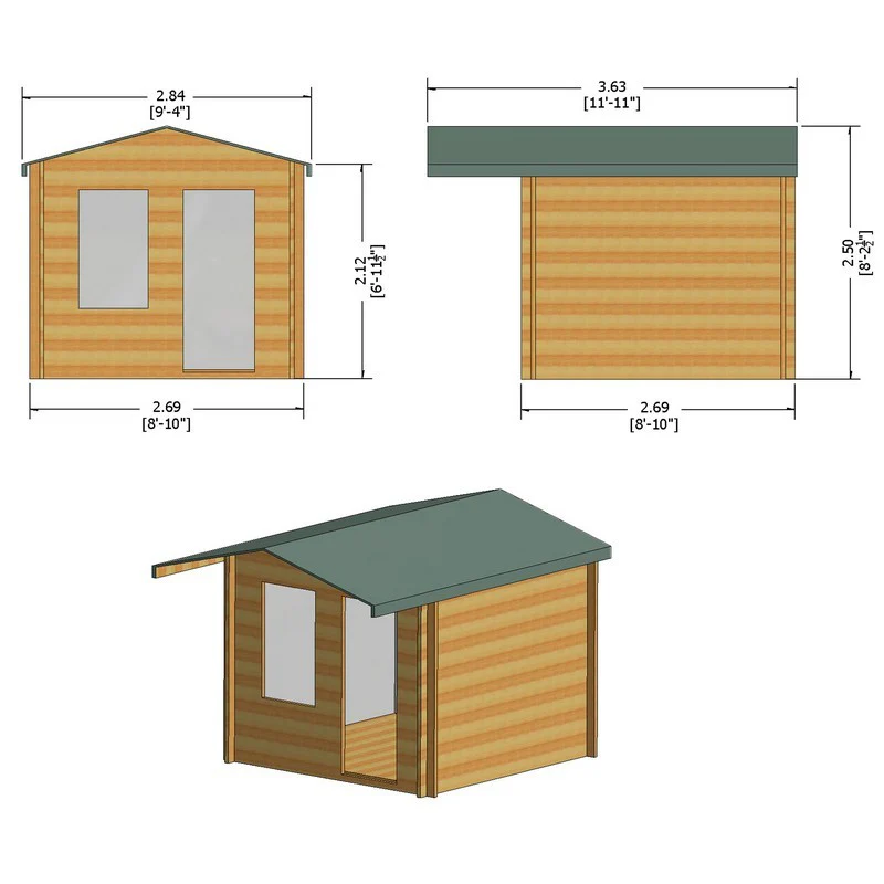 Crinan 8' x 8' 9" Apex Log Cabin - Budget 19mm Cladding Tongue & Groove - Image 11