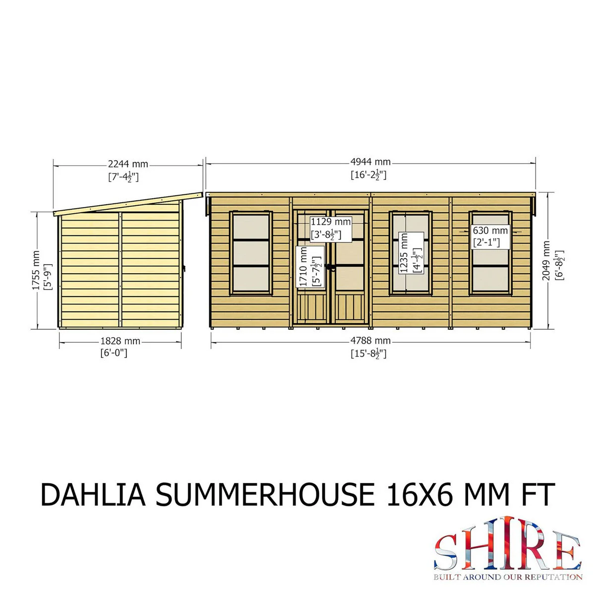 Shire Dahlia 7' 4" x 16' 2" Pent Summerhouse - Premium Dip Treated Overlap - Image 10